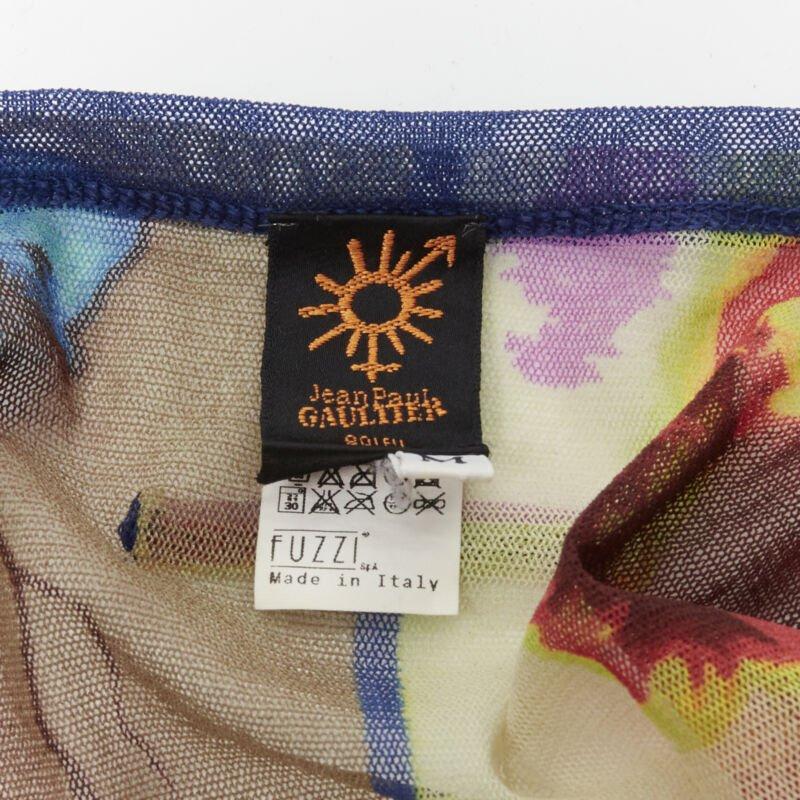 JEAN PAUL GAULTIER Soleil Vintage 2002 Portaits print sheer wrap tie top shirt M 4
