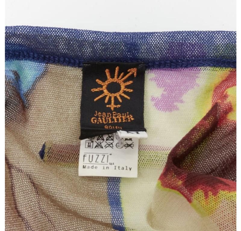 JEAN PAUL GAULTIER Soleil Vintage 2002 Portaits print sheer wrap tie top shirt M 5