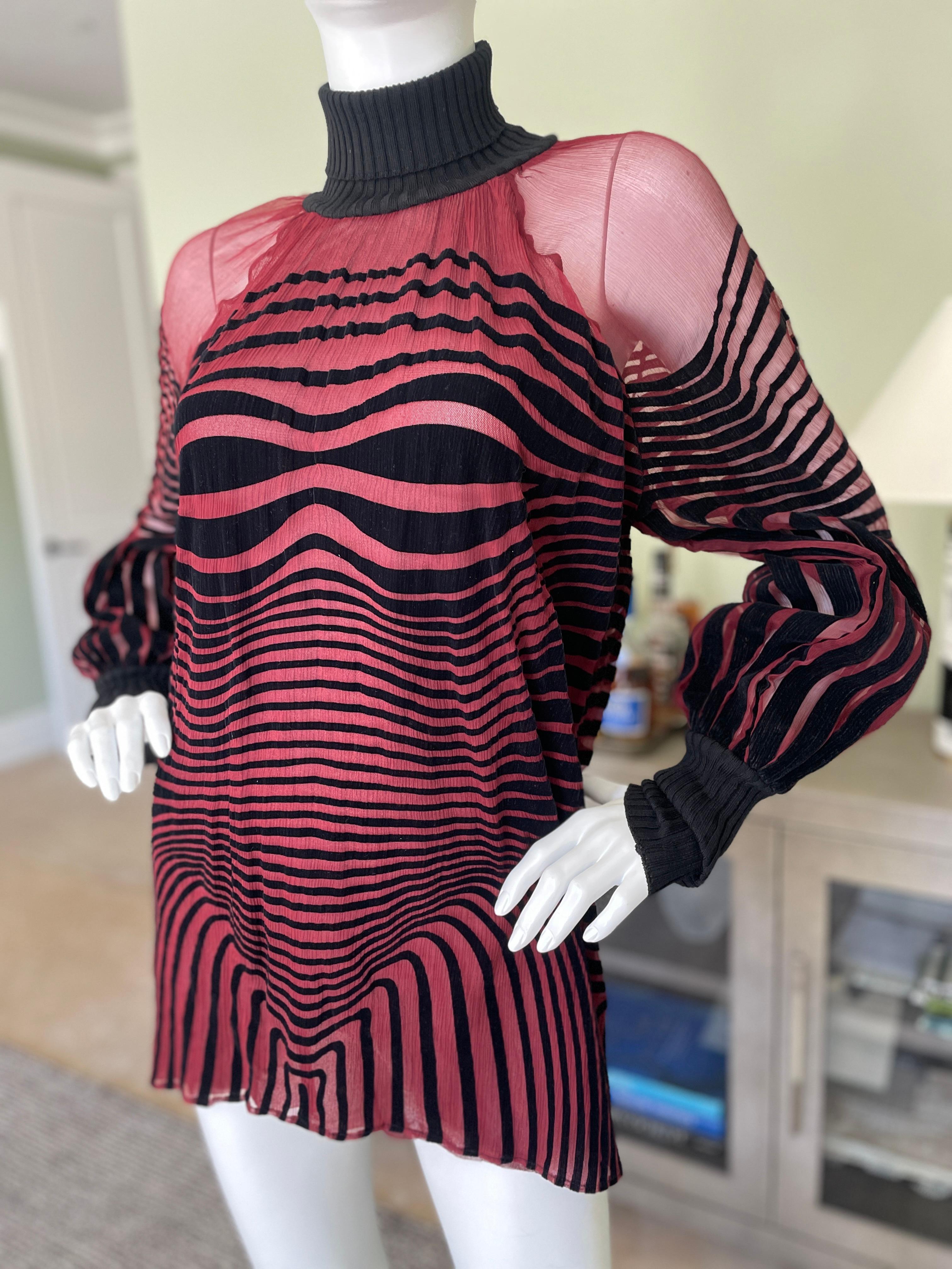 Jean Paul Gaultier Soleil Vintage 90's Op Art Silk Top with Ribbed Wool Trim In Excellent Condition For Sale In Cloverdale, CA