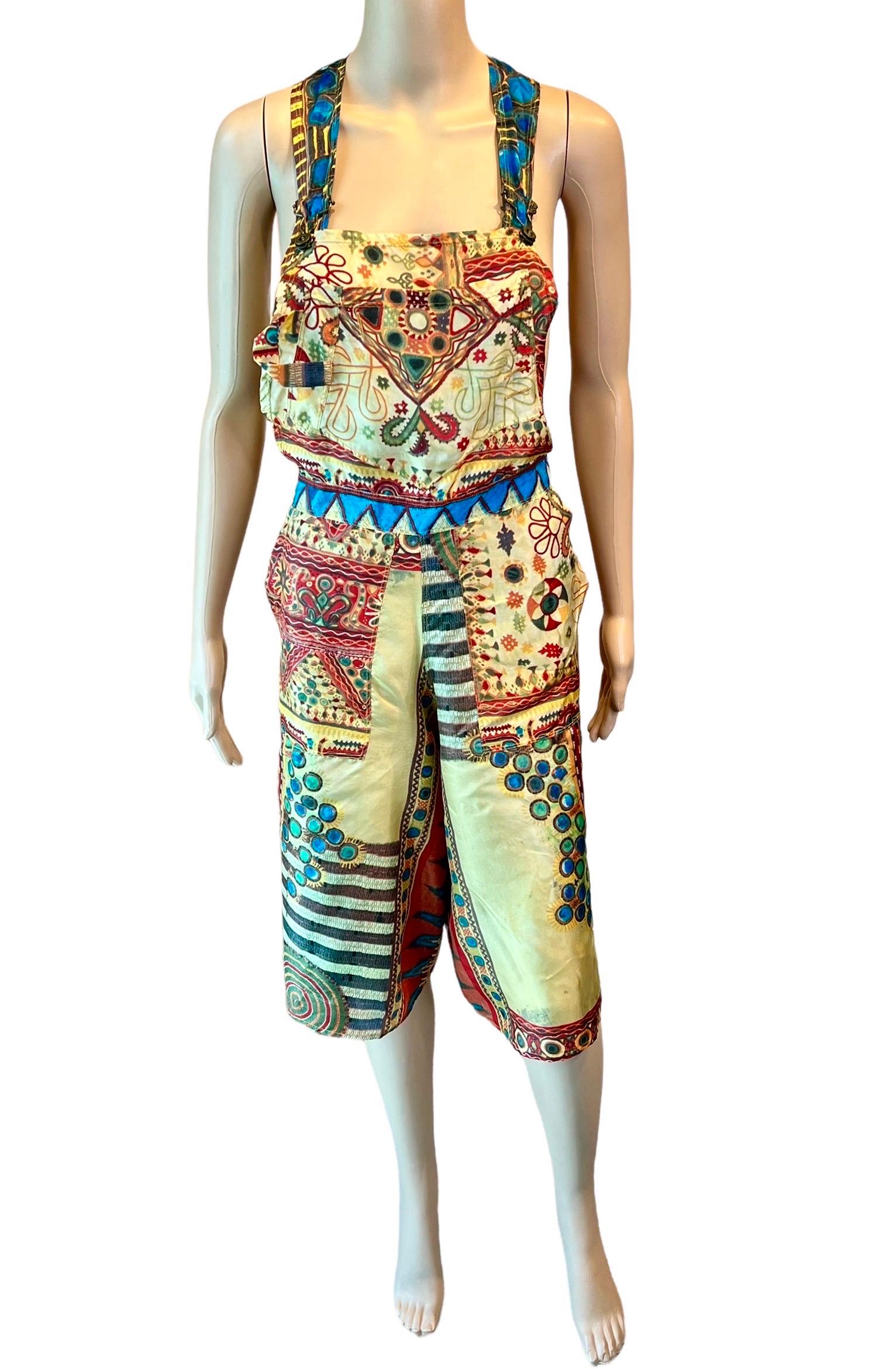 Combinaison-pantalon cache-cœur vintage Jean Paul Gaultier Soleil imprimé perles africaines  Bon état - En vente à Naples, FL