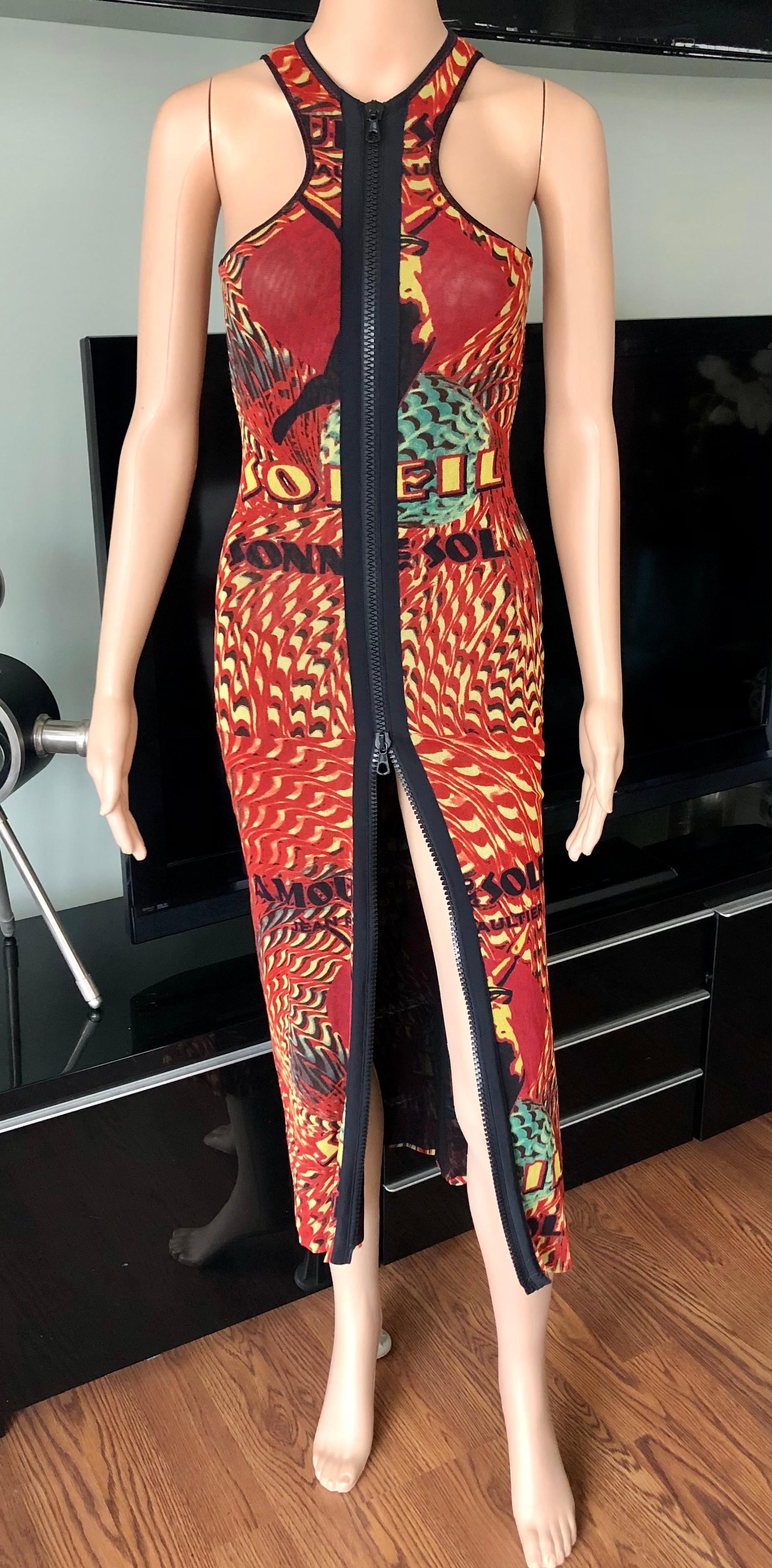 Jean Paul Gaultier Soleil Vintage Amour au Soleil Bodycon Mesh Maxi Dress In Excellent Condition In Naples, FL