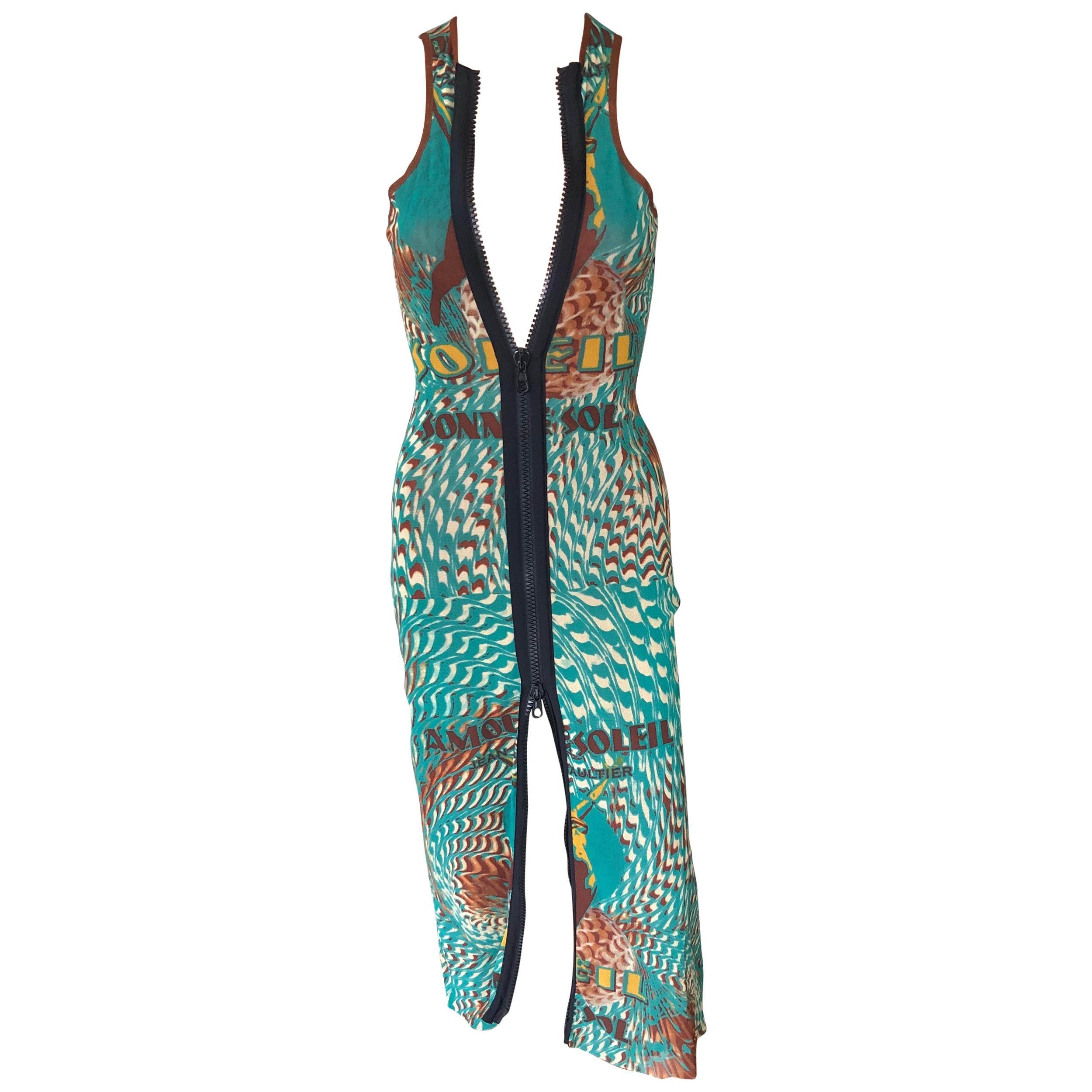 Jean Paul Gaultier Soleil Vintage Amour au Soleil Bodycon Mesh Maxi Dress