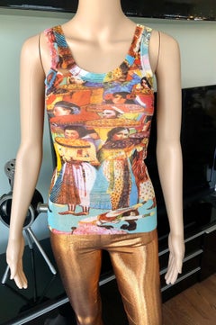 Jean Paul Gaultier Soleil Vintage Asian Faces People Print Semi-Sheer Mesh Top