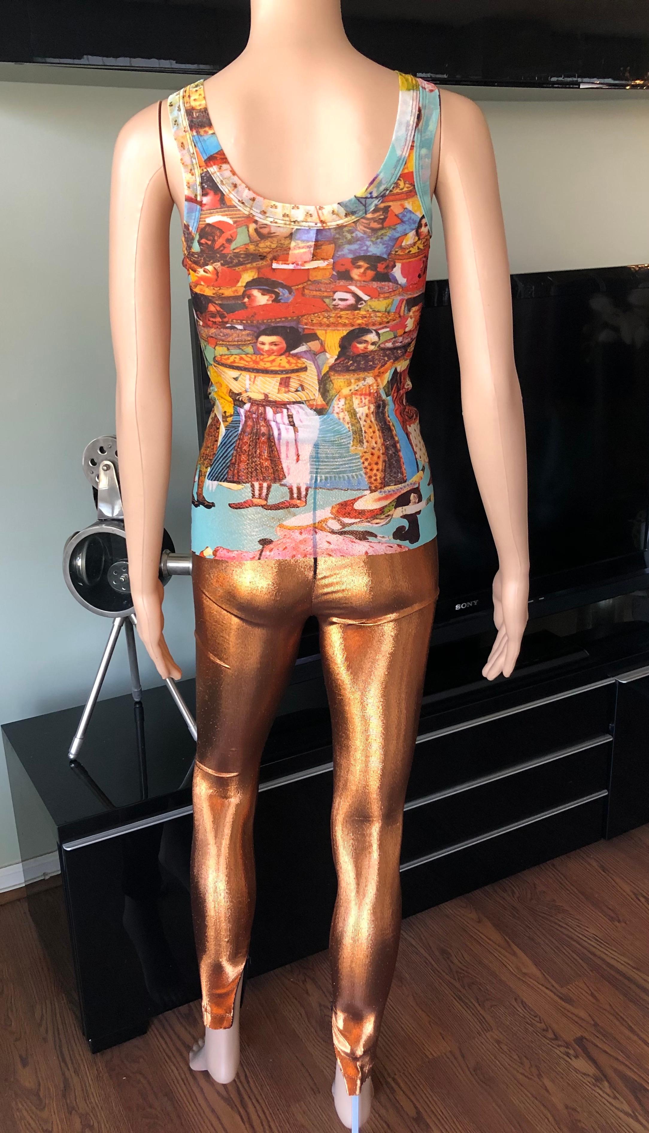 Jean Paul Gaultier Soleil Vintage Asian Faces People Print Semi-Sheer Mesh Top In Excellent Condition In Naples, FL