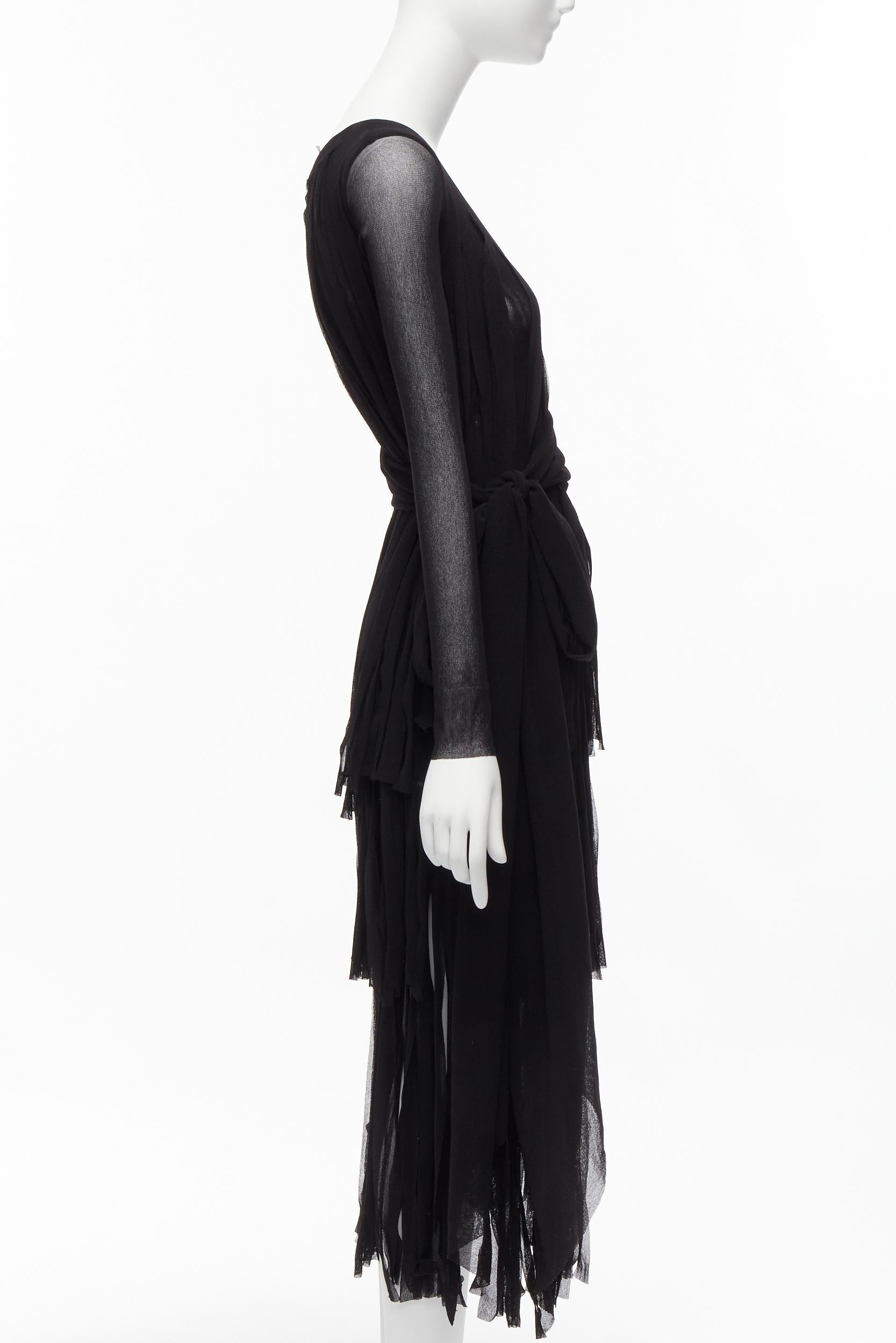 JEAN PAUL GAULTIER SOLEIL Vintage black fringed tulle tie belt flapper dress S In Excellent Condition In Hong Kong, NT