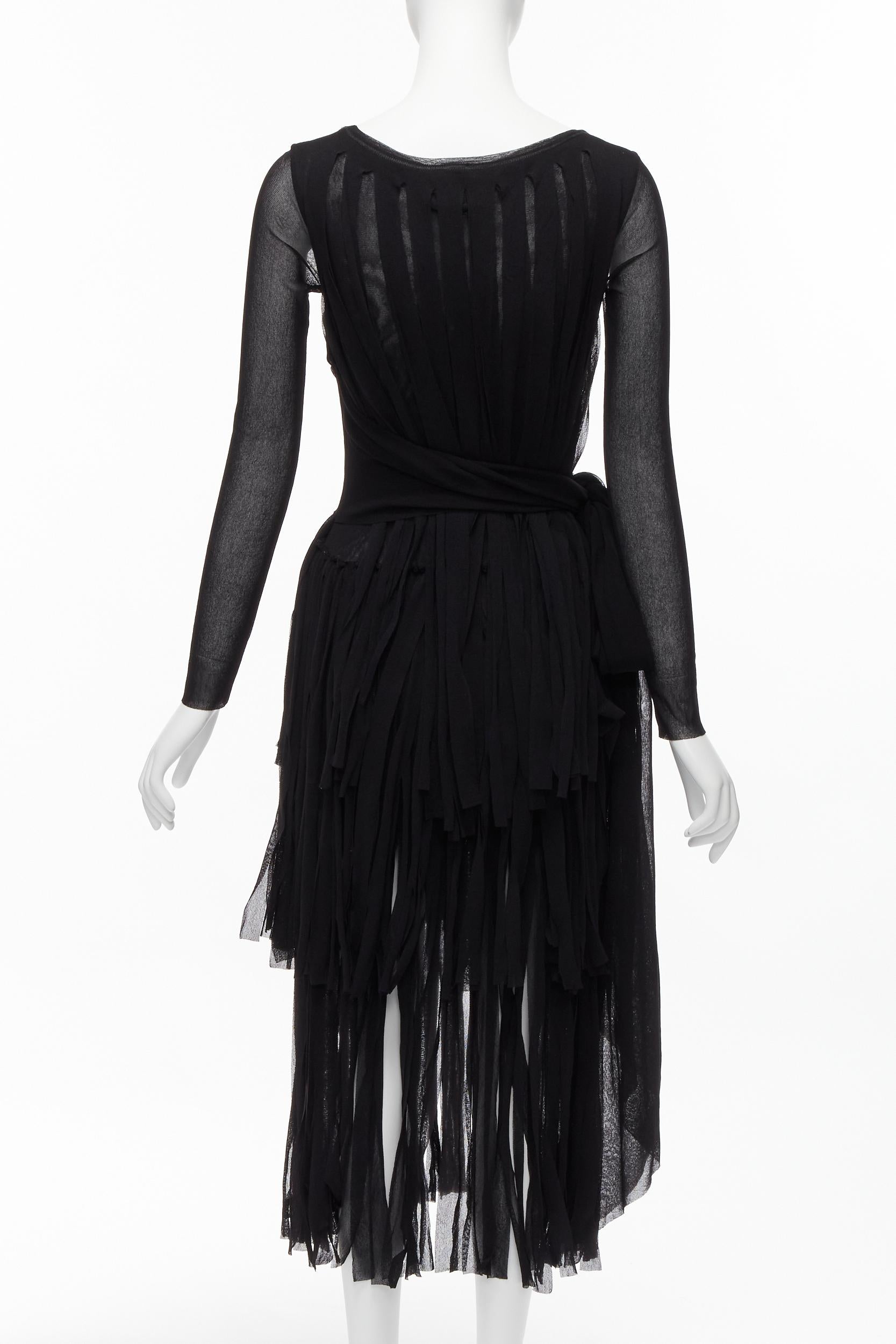 Women's JEAN PAUL GAULTIER SOLEIL Vintage black fringed tulle tie belt flapper dress S