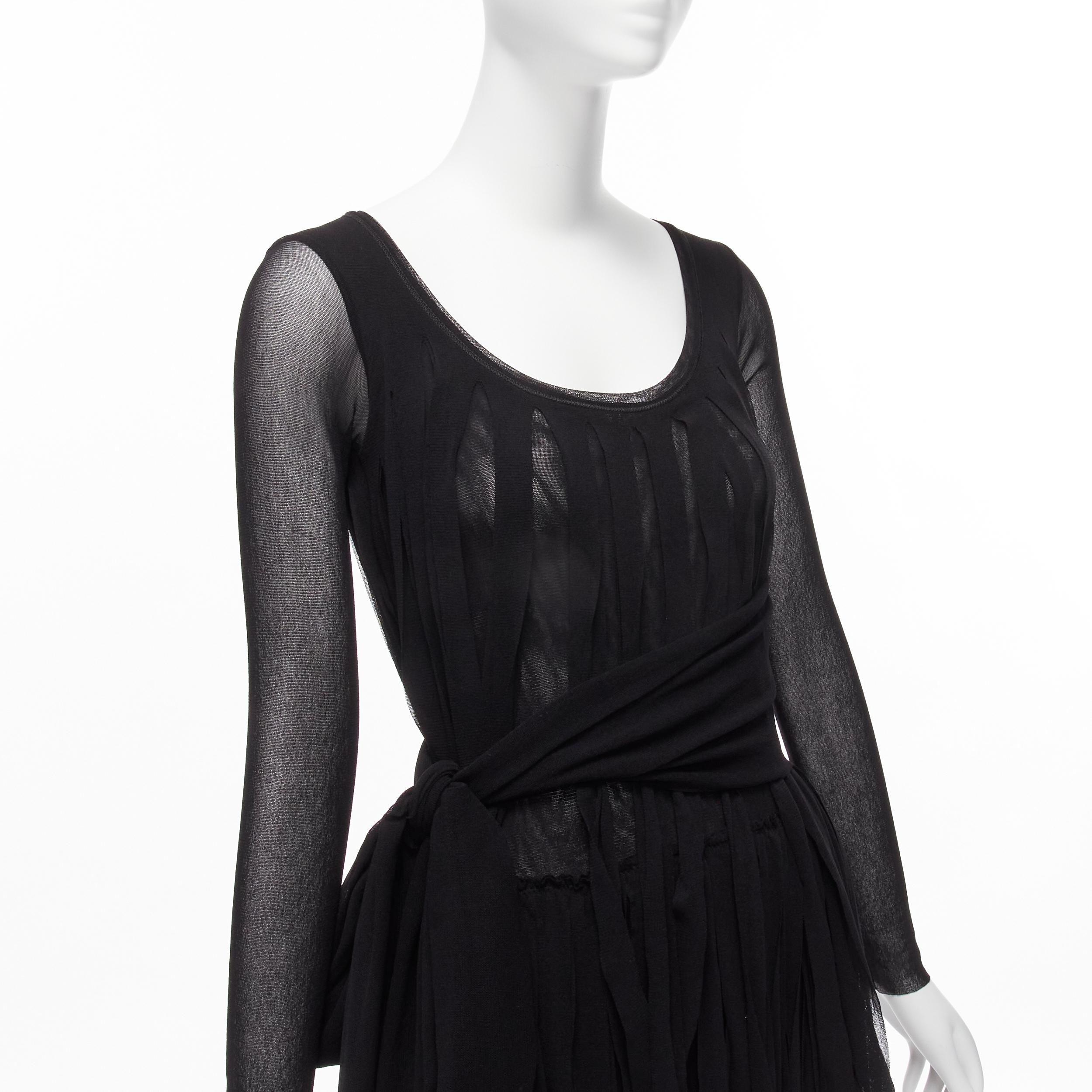 JEAN PAUL GAULTIER SOLEIL Vintage black fringed tulle tie belt flapper dress S 2