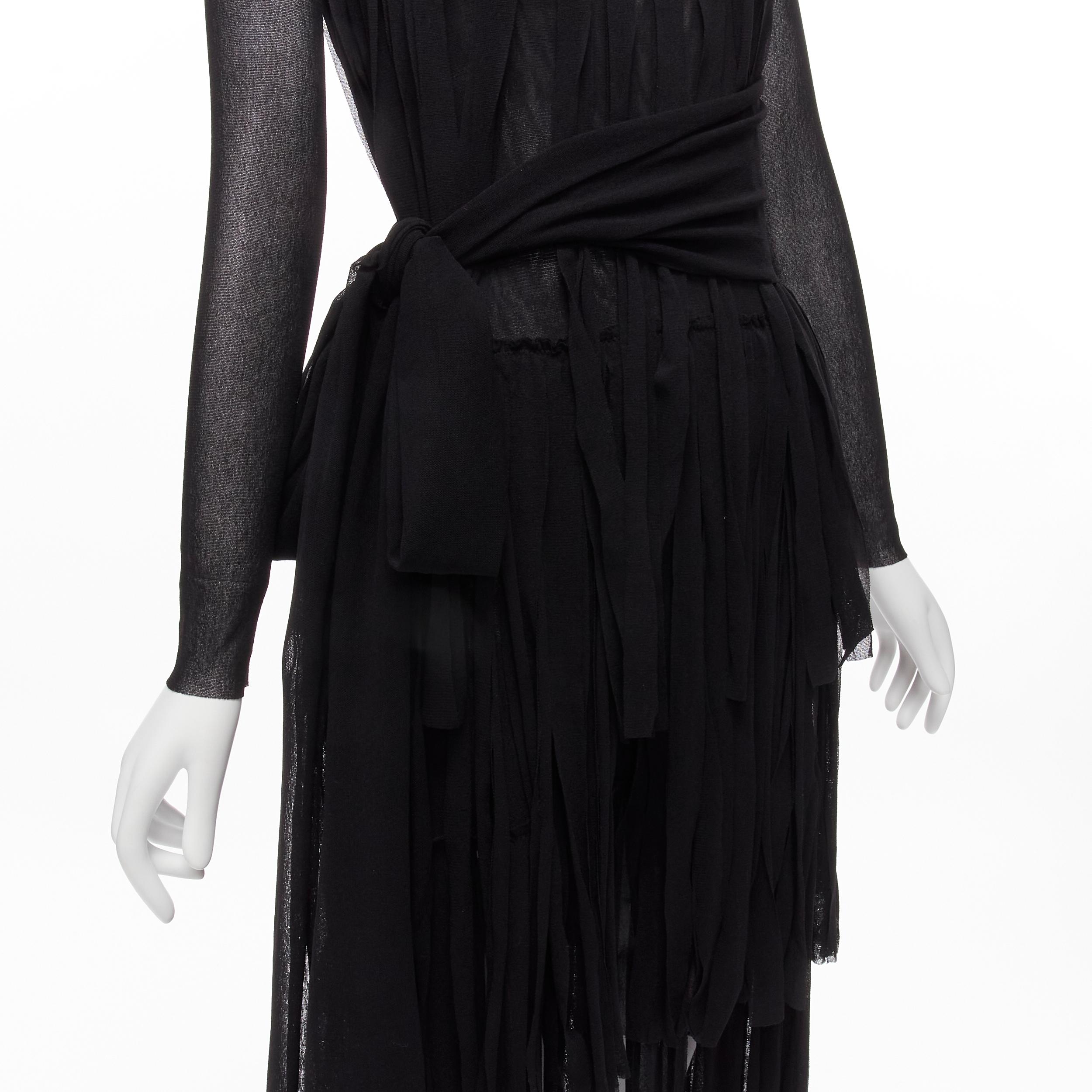 JEAN PAUL GAULTIER SOLEIL Vintage black fringed tulle tie belt flapper dress S 3