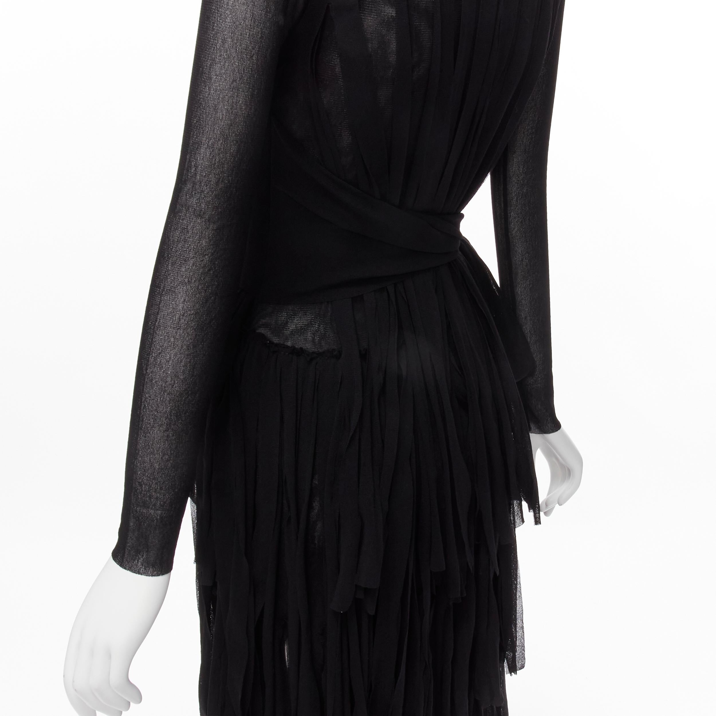 JEAN PAUL GAULTIER SOLEIL Vintage black fringed tulle tie belt flapper dress S 4