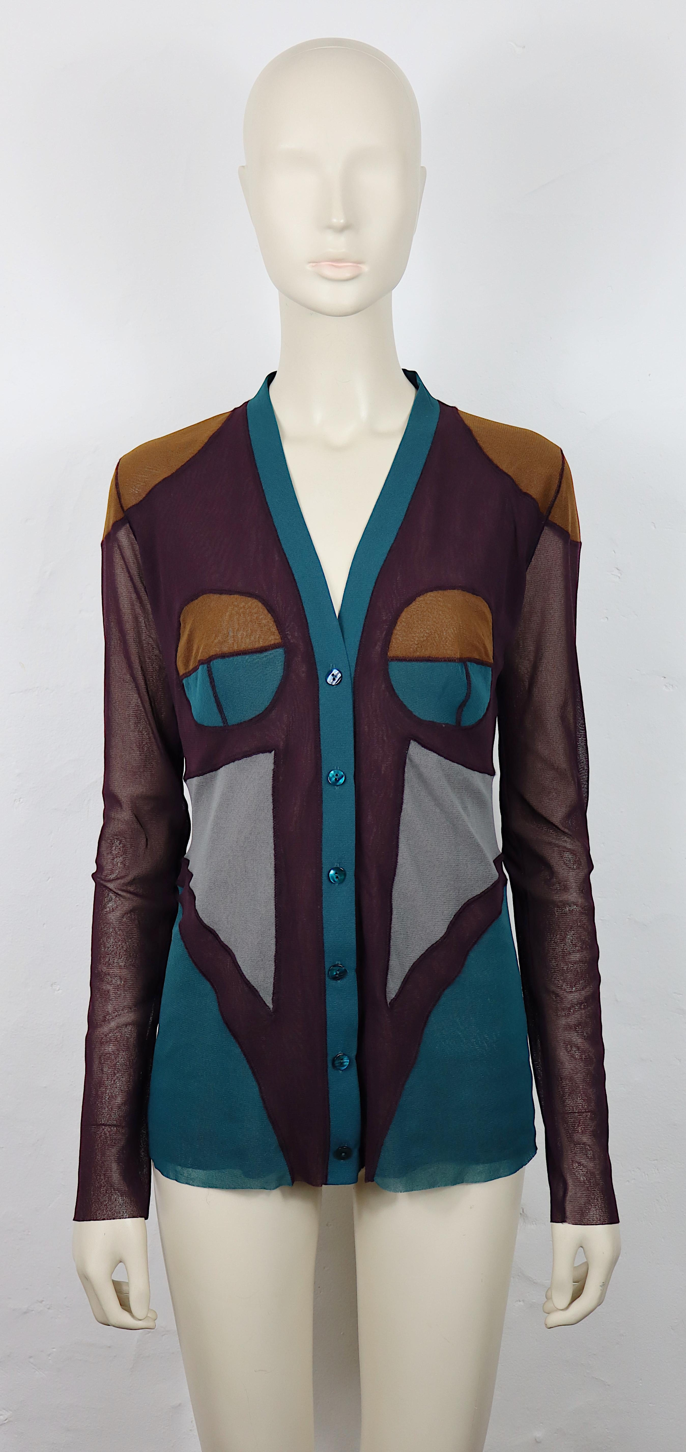 Nero JEAN PAUL GAULTIER Soleil Vintage Body Contour Fuzzi Mesh Cardigan Taglia L. in vendita