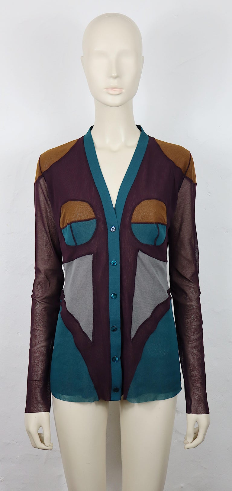 トップス Jean Paul Gaultier SOLEIL FUZZI Cardigan JEAN PAUL GAULTIER Soleil Vintage Body Contour Fuzzi Mesh Cardigan