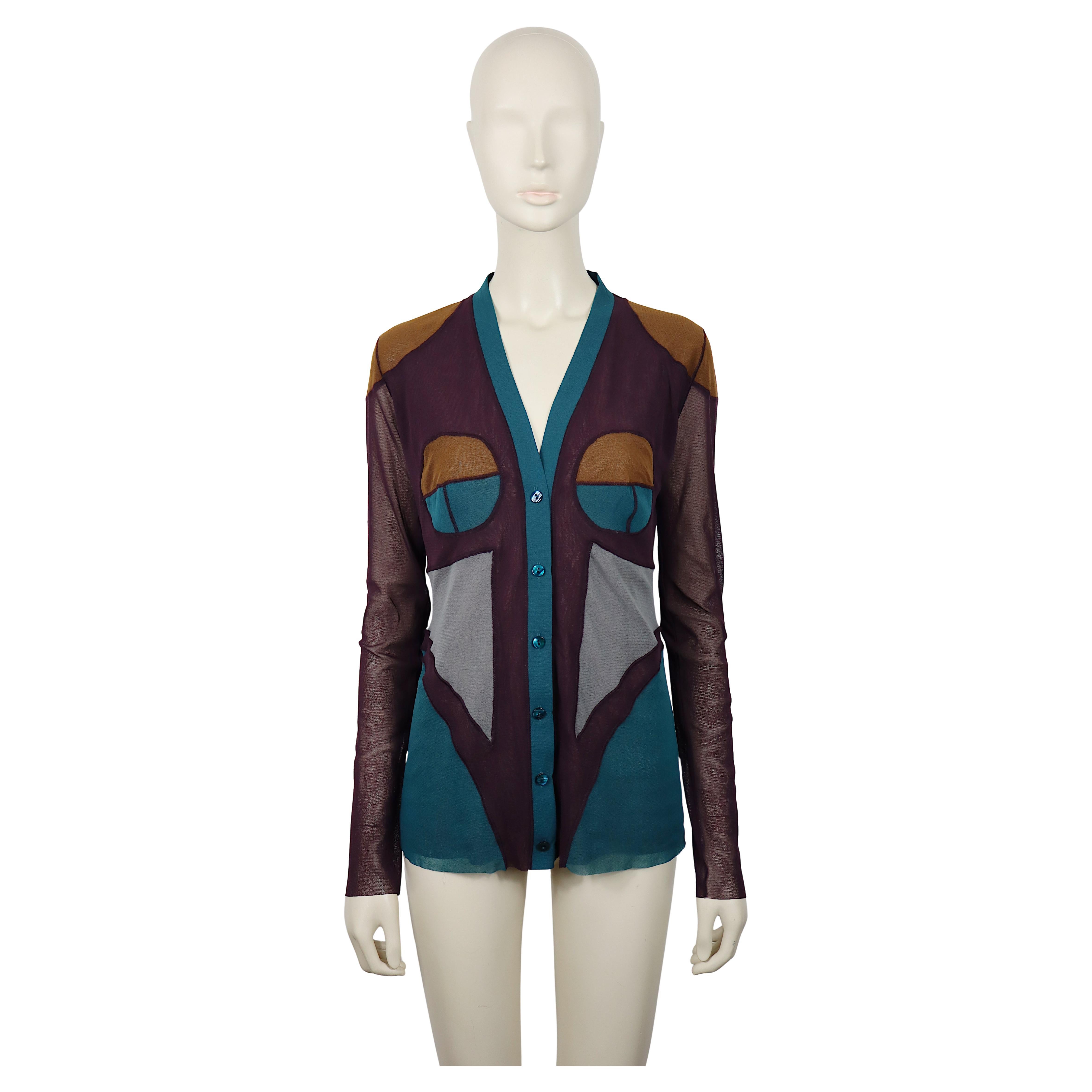 JEAN PAUL GAULTIER Soleil Vintage Body Contour Fuzzi Mesh Cardigan Talla L