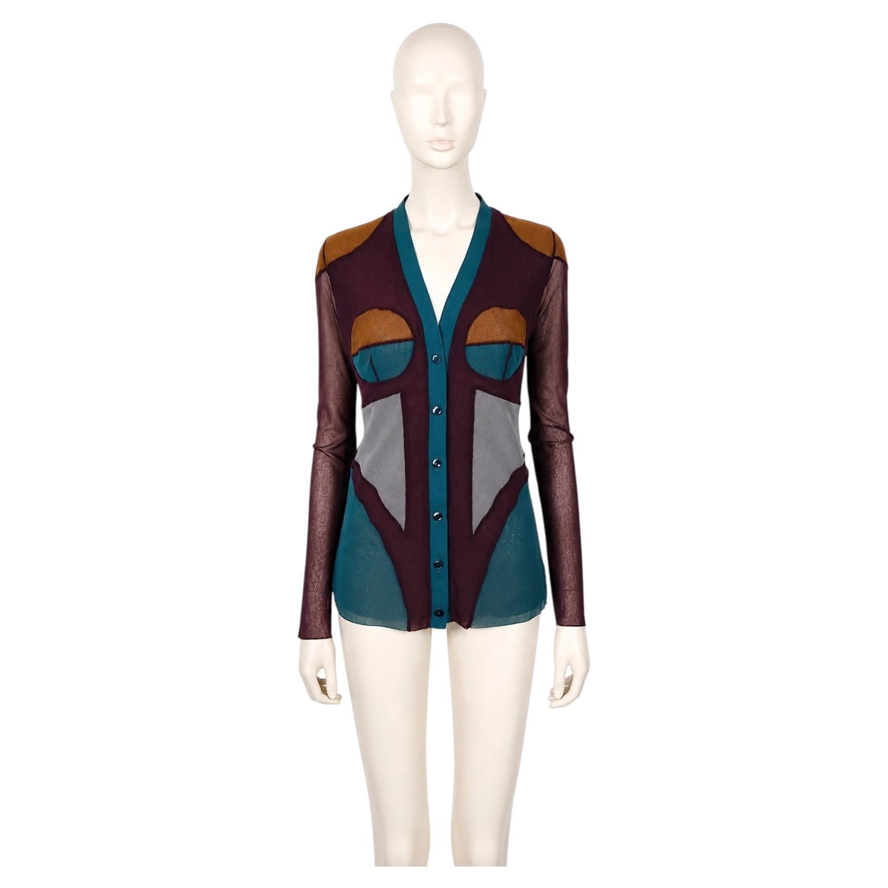 JEAN PAUL GAULTIER Soleil Vintage Body Contour Fuzzi Mesh-Strickjacke, Größe M