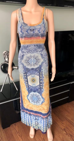 Jean Paul Gaultier Soleil Vintage Bodycon Currency Money Print Mesh Maxi Dress