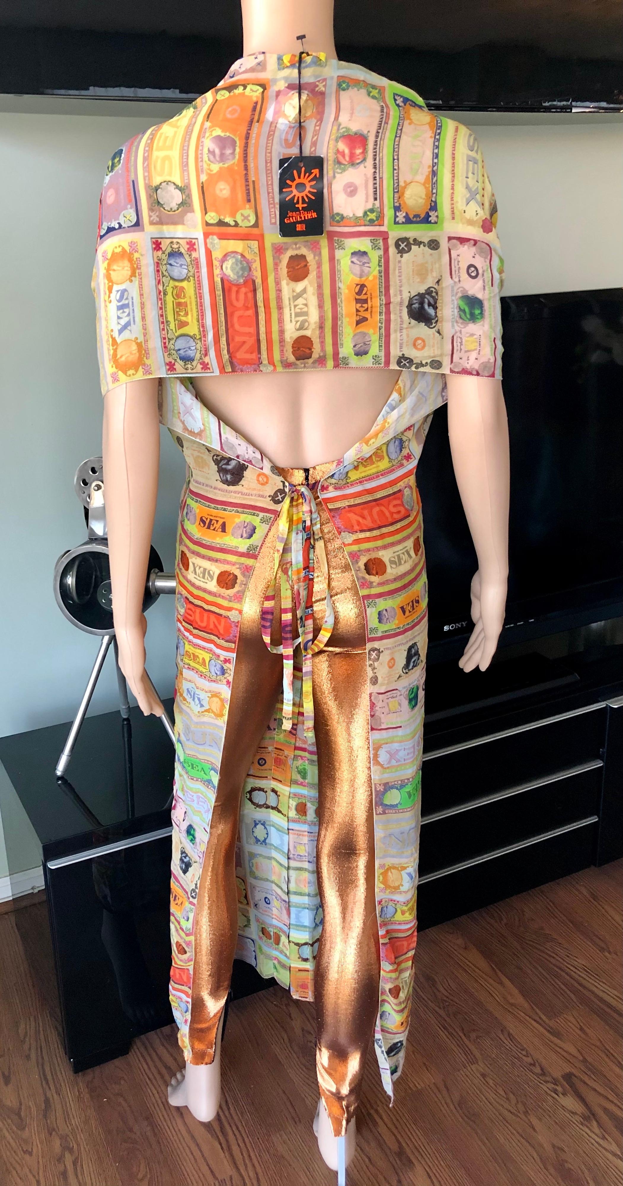 Jean Paul Gaultier Soleil Vintage Currency Money Print Backless Maxi Dress In New Condition For Sale In Naples, FL