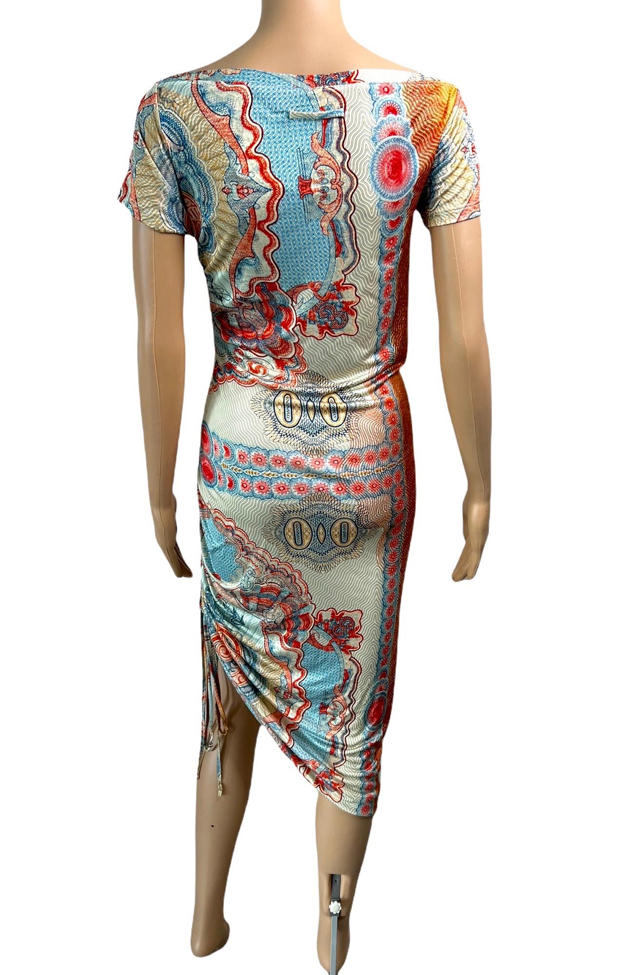 Jean Paul Gaultier Soleil Vintage Currency Money Print Midi Dress In Good Condition For Sale In Naples, FL
