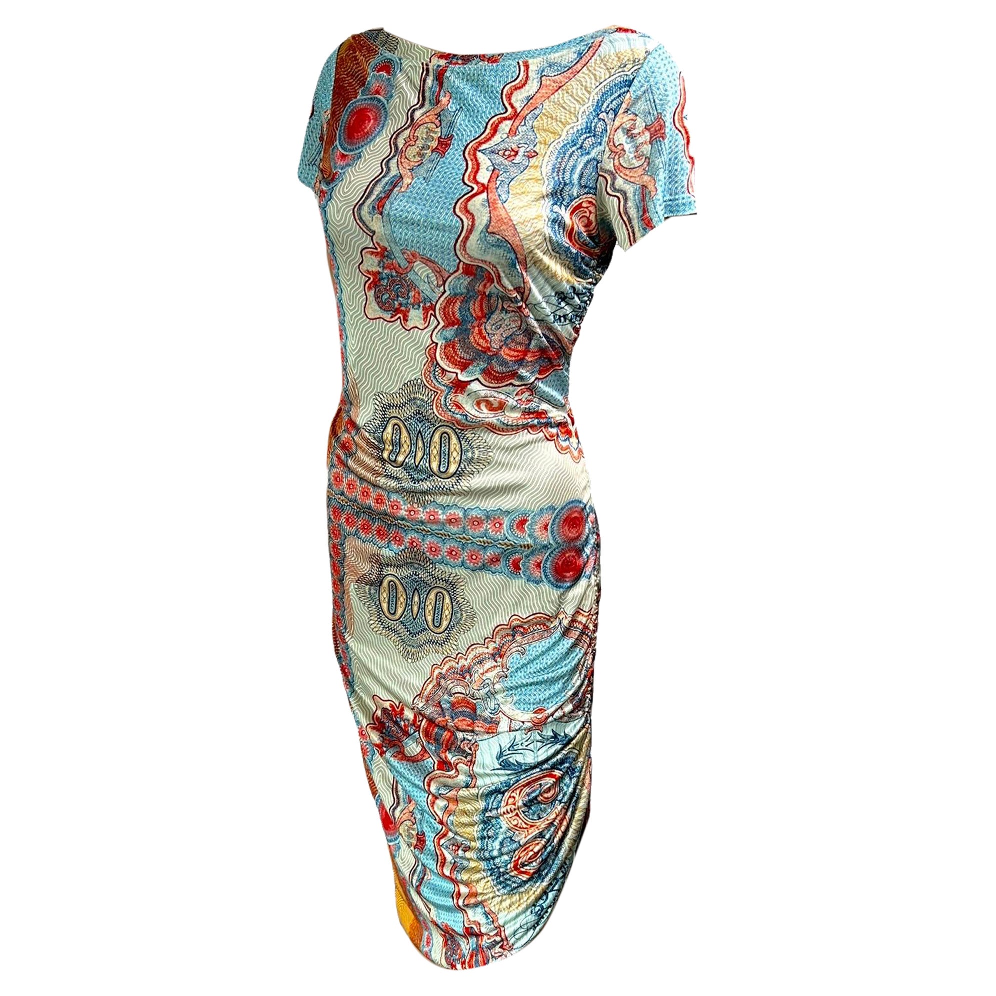 Jean Paul Gaultier Soleil Vintage Currency Geld-Print Midikleid
