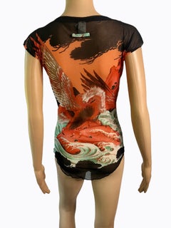 Jean Paul Gaultier Soleil Vintage Eagle Print Semi-Sheer Mesh Top