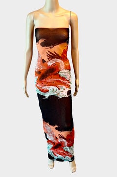 Jean Paul Gaultier Soleil Vintage Eagle Tattoo Print Mesh Bodycon Maxi Dress