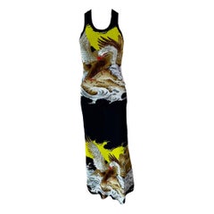 Jean Paul Gaultier Soleil Vintage Eagle Tattoo Print Mesh Bodycon Maxi Dress