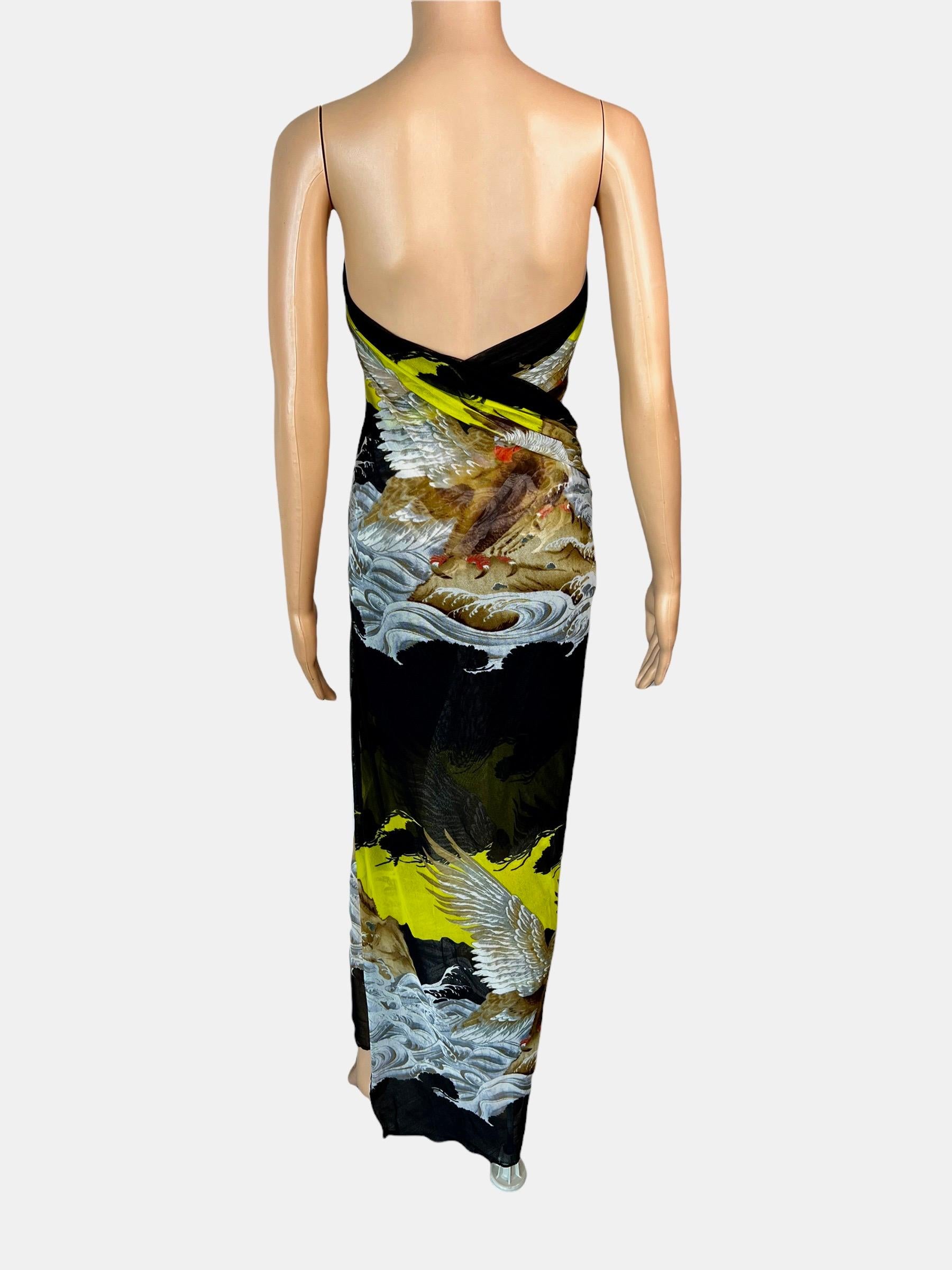 Jean Paul Gaultier Soleil Vintage Mesh-Wickelkleid mit Adler Tattoo Druck mit Schal Pareo 6