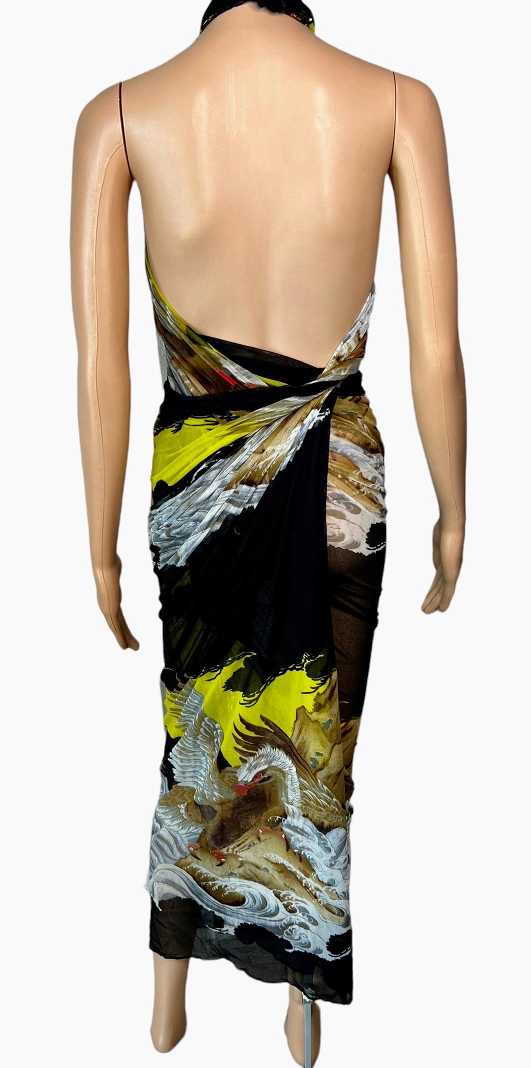 Jean Paul Gaultier Soleil Vintage Mesh-Wickelkleid mit Adler Tattoo Druck mit Schal Pareo im Zustand „Gut“ in Naples, FL