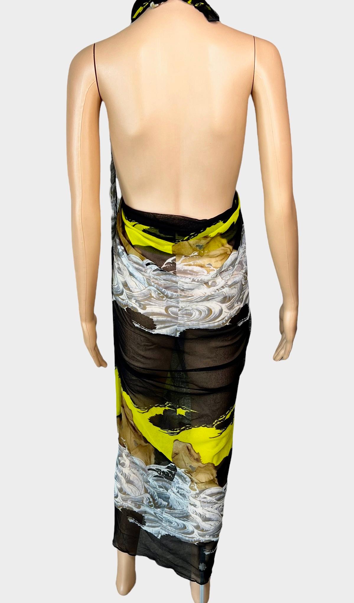 Jean Paul Gaultier Soleil Vintage Mesh-Wickelkleid mit Adler Tattoo Druck mit Schal Pareo 4