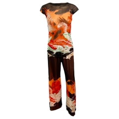 Jean Paul Gaultier Soleil Vintage Eagle Tattoo Print Top & Pants 2 Piece Set