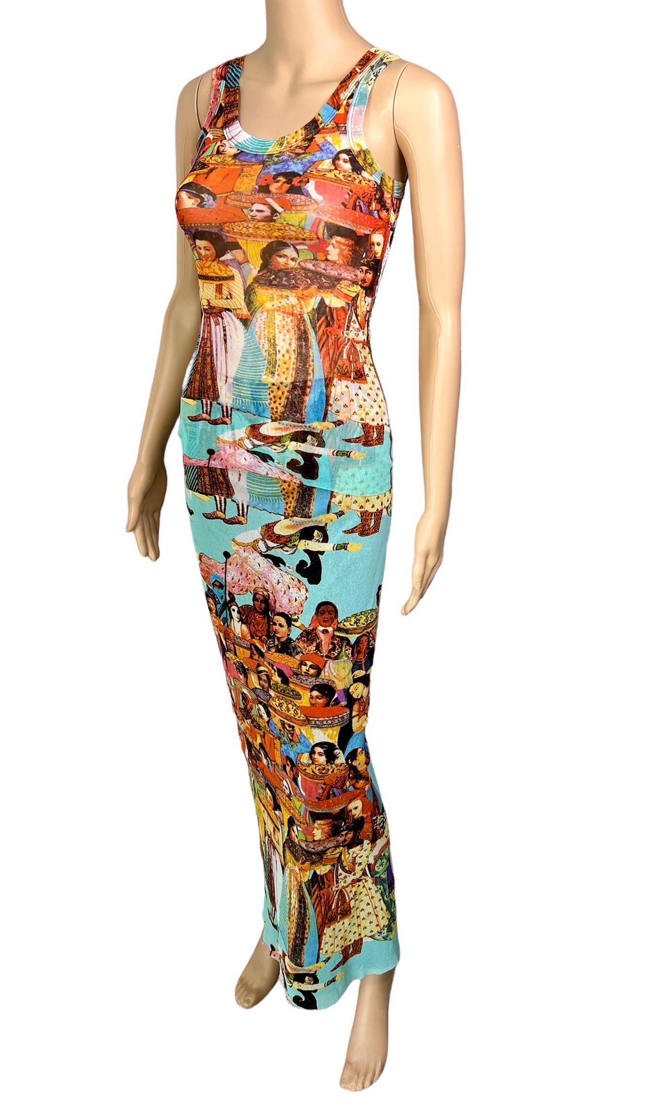 Jean Paul Gaultier Soleil Vintage Faces People Print Sheer Mesh Top & Skirt Ensemble 2 Piece Set Size S



