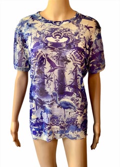 Jean Paul Gaultier Soleil Vintage Flamingo Tropical Print Sheer Mesh Top