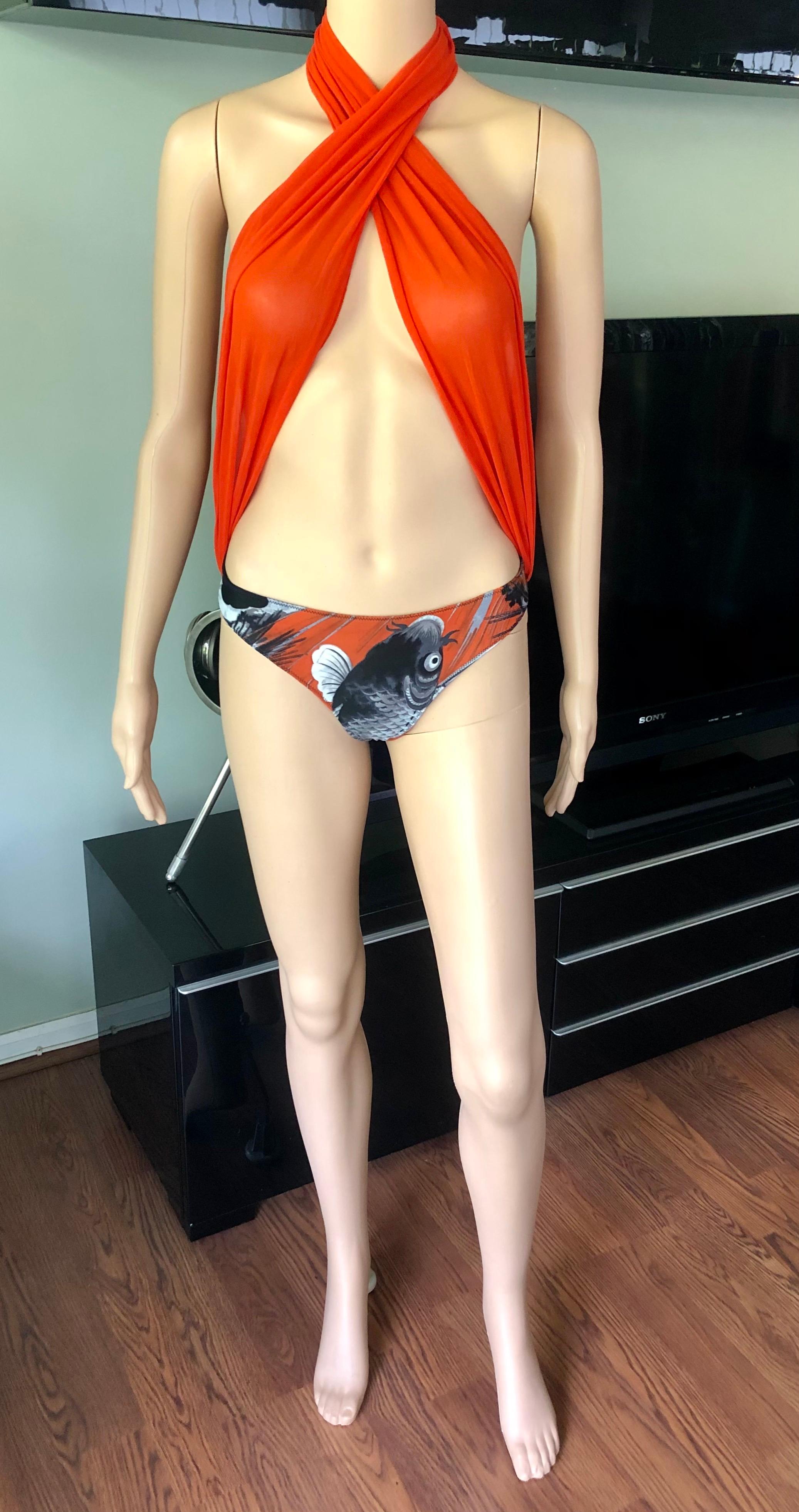 Red Jean Paul Gaultier Soleil Vintage Japanese Koi Fish Bikini Swimwear Swimsuit