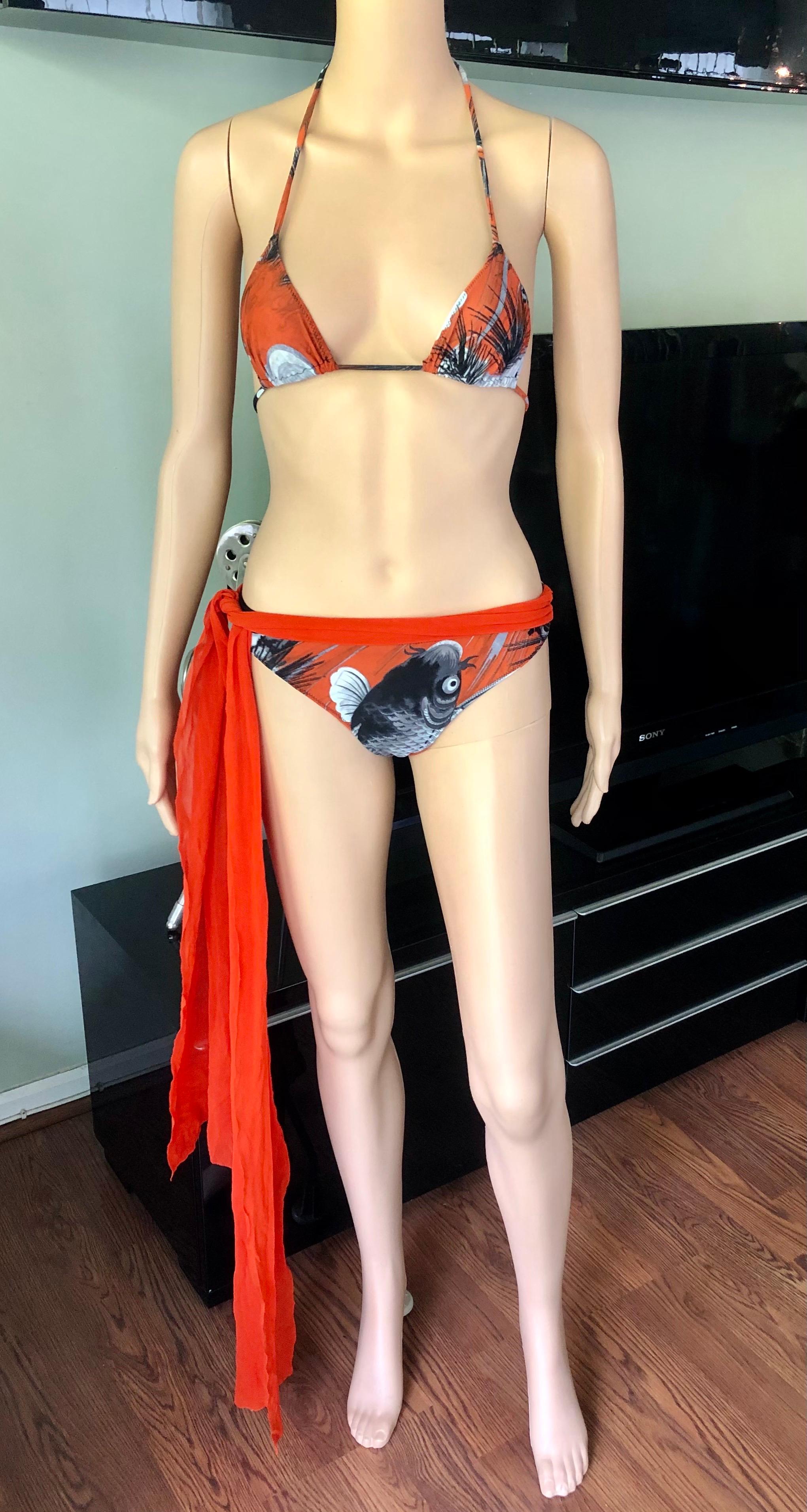 Jean Paul Gaultier Soleil Vintage Japanese Koi Fish Bikini Swimwear Swimsuit In Excellent Condition In Naples, FL