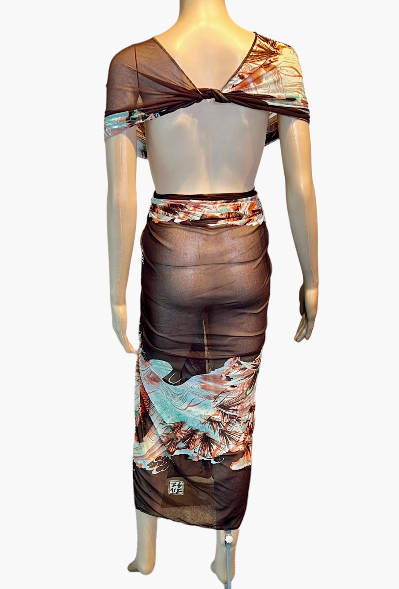 Jean Paul Gaultier Soleil Vintage Koi Fish Tattoo Mesh Wrap Dress Scarf Pareo For Sale 5