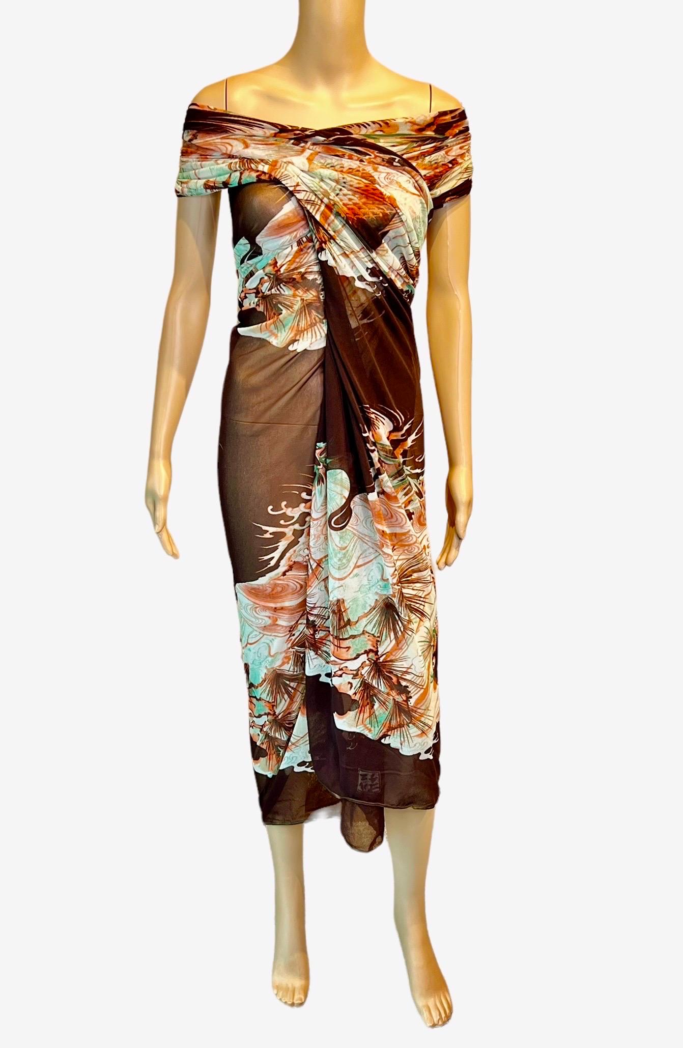 Jean Paul Gaultier Soleil Vintage Koi Fish Tattoo Mesh Wrap Dress Scarf Pareo In Good Condition For Sale In Naples, FL