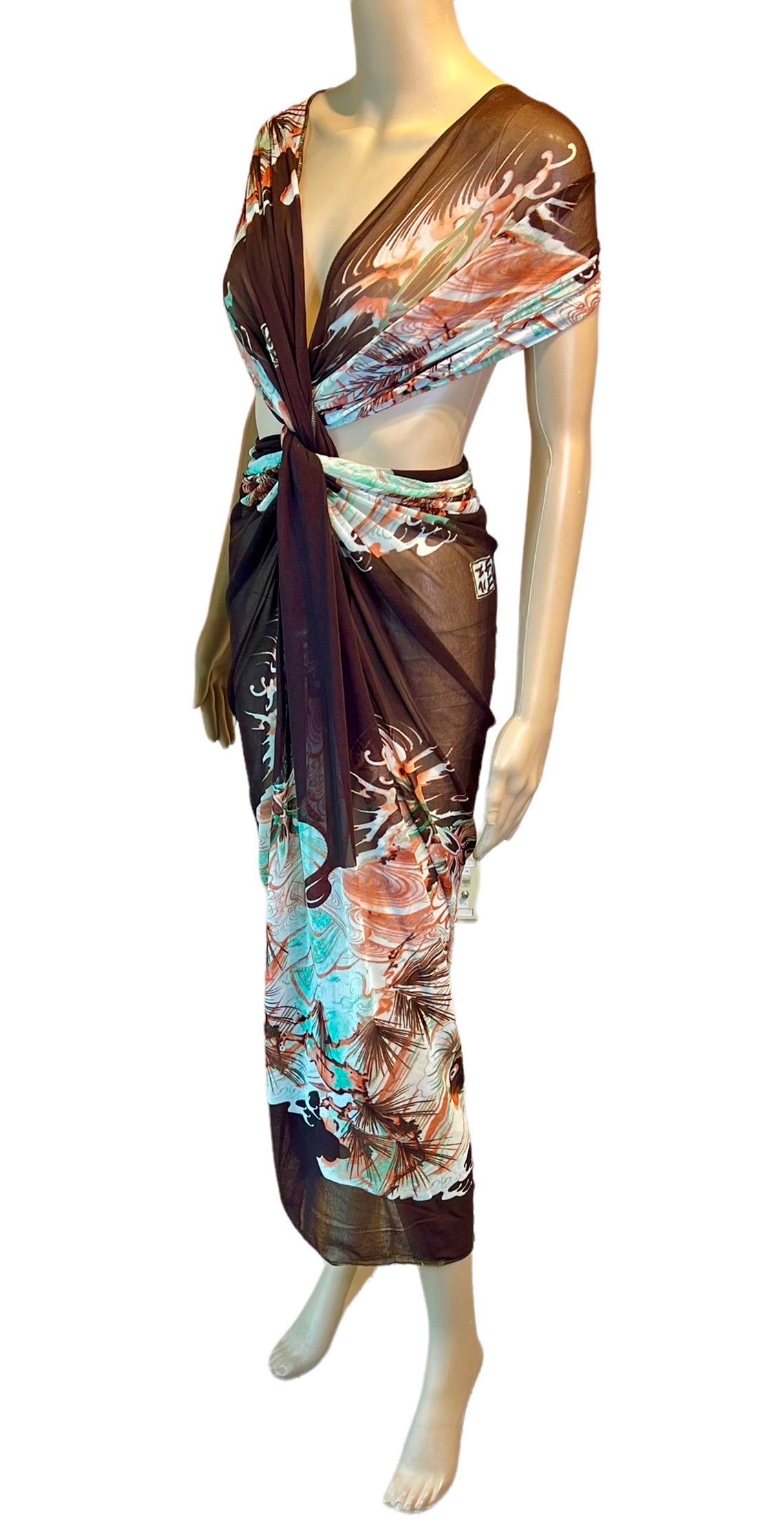 Women's or Men's Jean Paul Gaultier Soleil Vintage Koi Fish Tattoo Mesh Wrap Dress Scarf Pareo For Sale