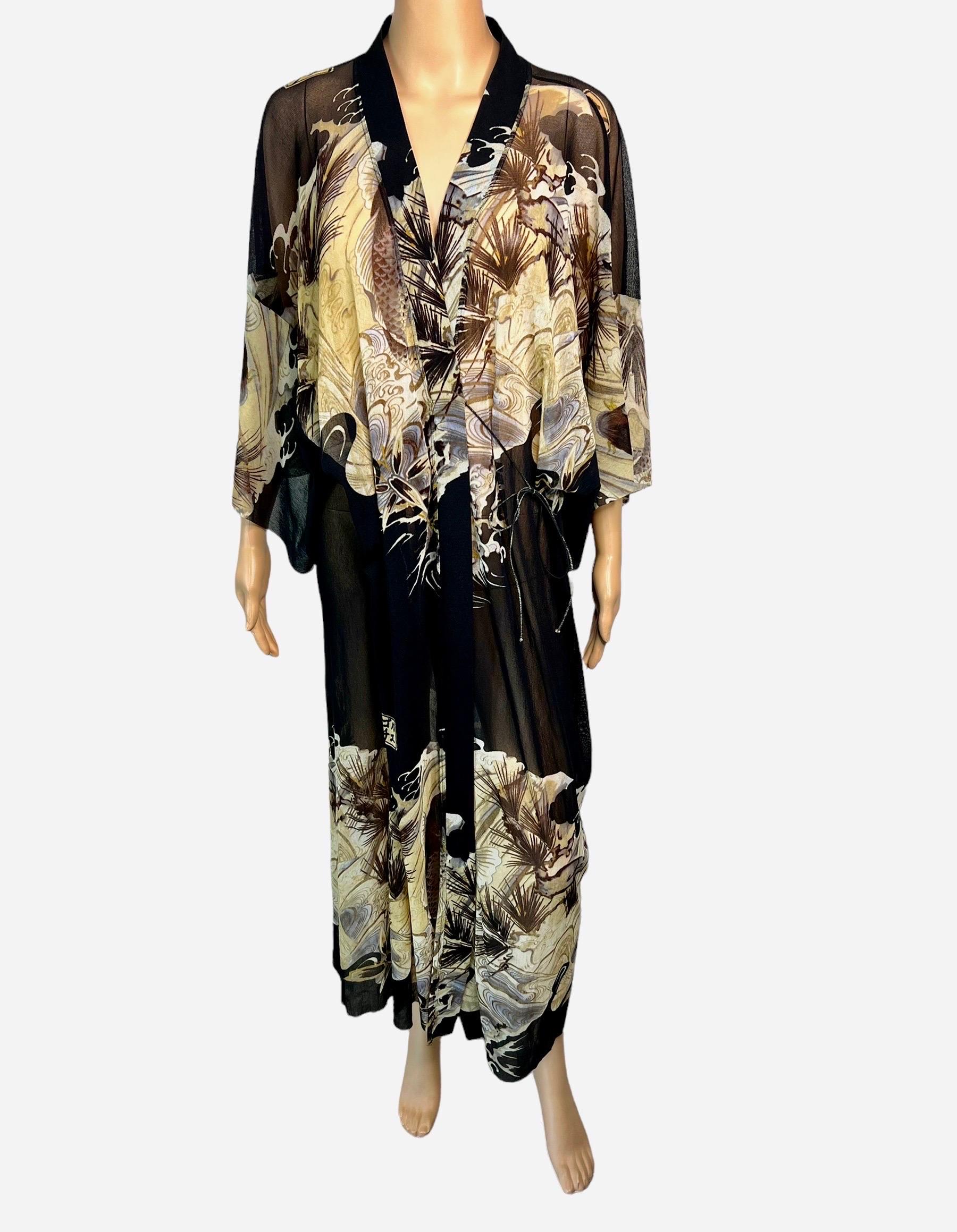 Jean Paul Gaultier Jeans Soleil Vintage Koi Fish Tattoo Print Mesh Maxi Dress Kimono In condizioni buone in vendita a Naples, FL