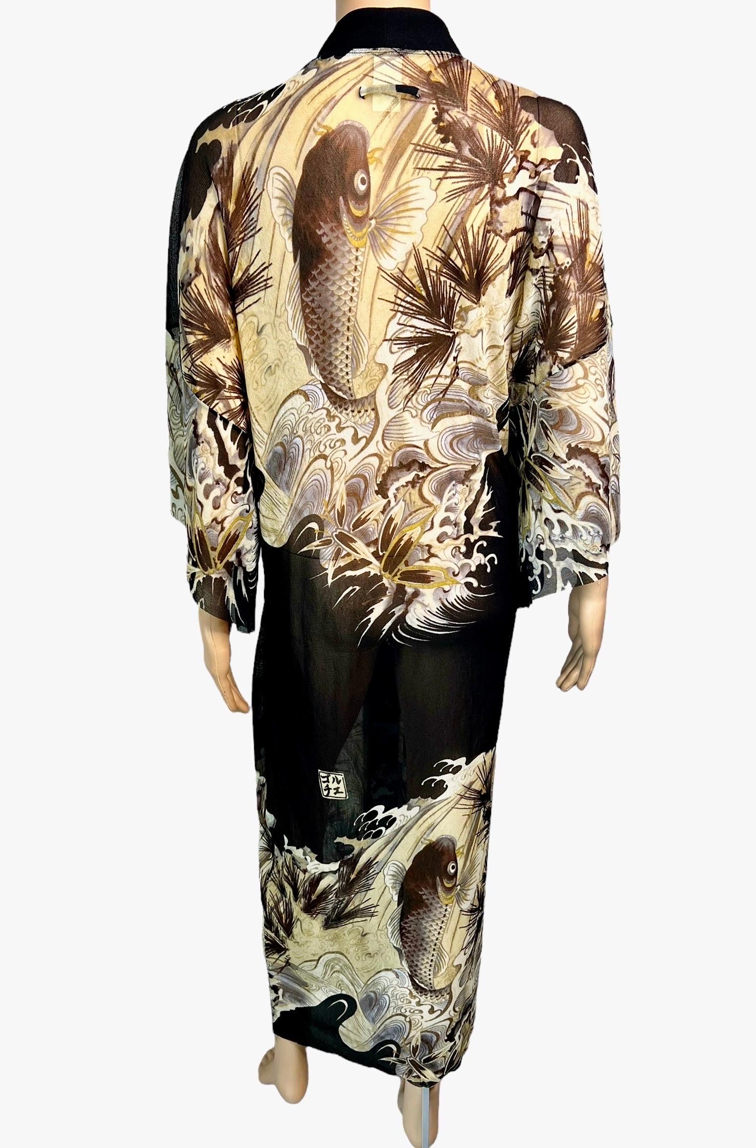 Women's or Men's Jean Paul Gaultier Soleil Vintage Koi Fish Tattoo Print Mesh Maxi Dress Kimono For Sale