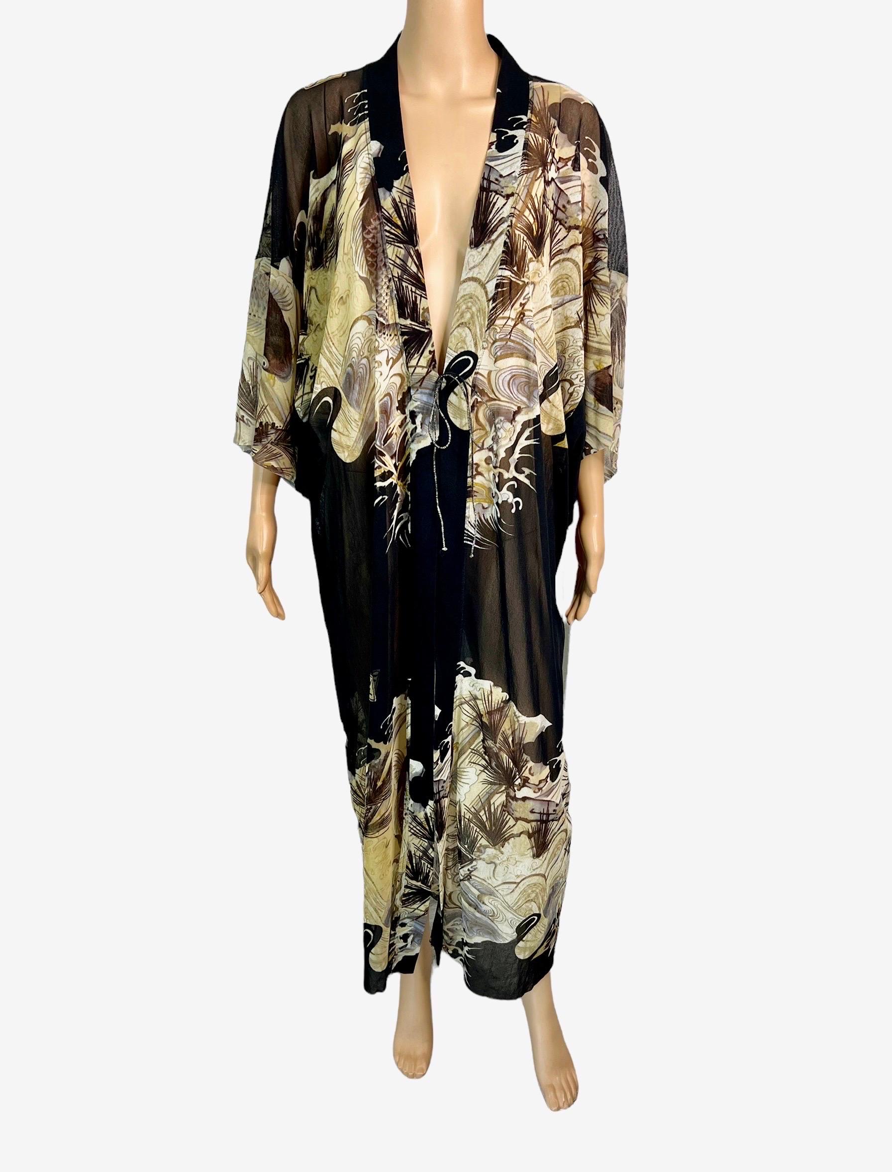 Jean Paul Gaultier Soleil Vintage Koi Fish Tattoo Print Mesh Maxi Dress Kimono For Sale 1