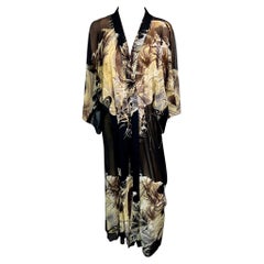 Jean Paul Gaultier Soleil - Robe longue kimono vintage en maille avec imprimé tatouage de poissons koï