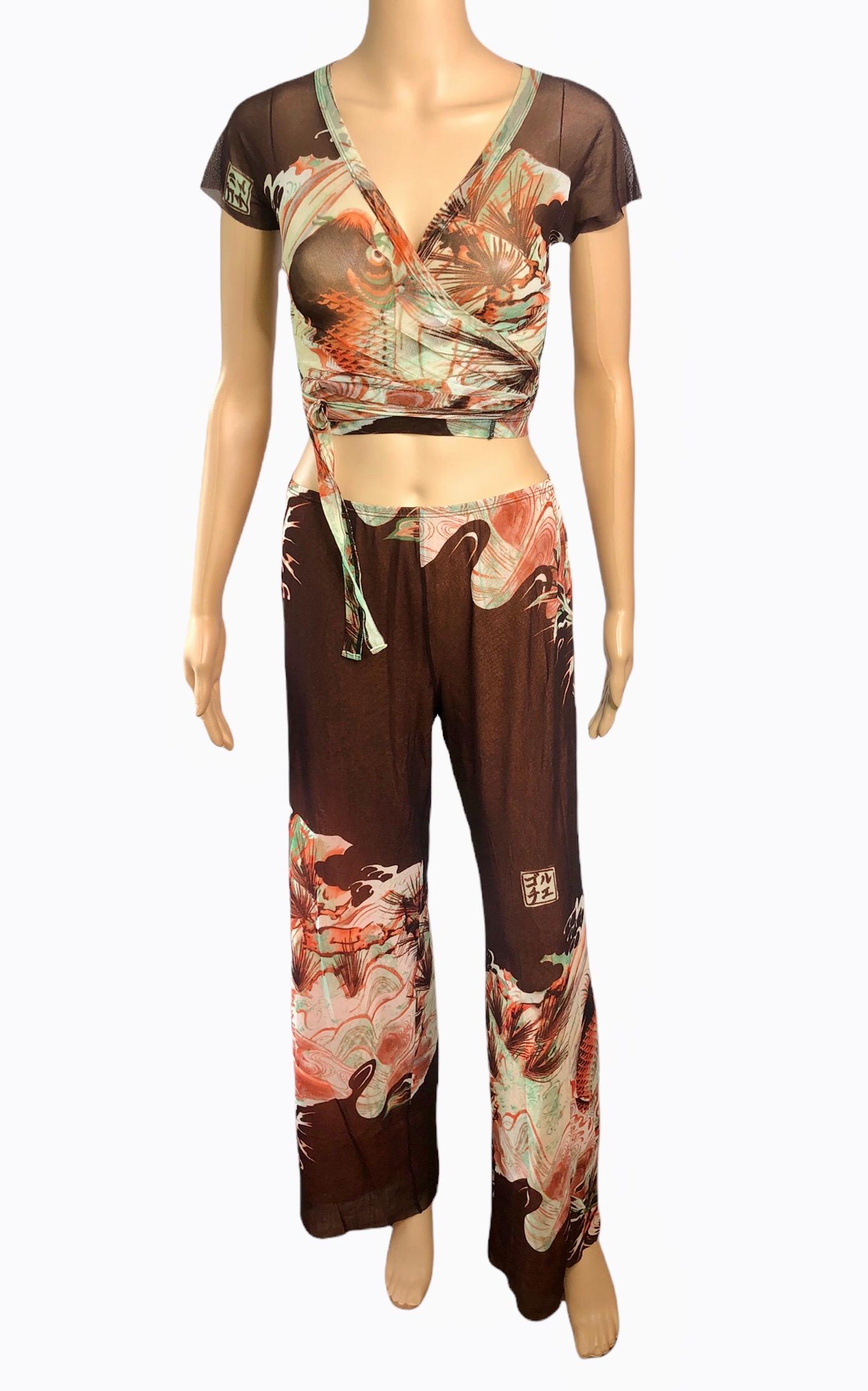 Jean Paul Gaultier Soleil Vintage Semi-Sheer Mesh Japanese Koi Fish Tattoo Print Wrap Crop Top & Pants Ensemble 2 Piece Set Size S

Please note the pants are size S, the top is missing the size tag.

