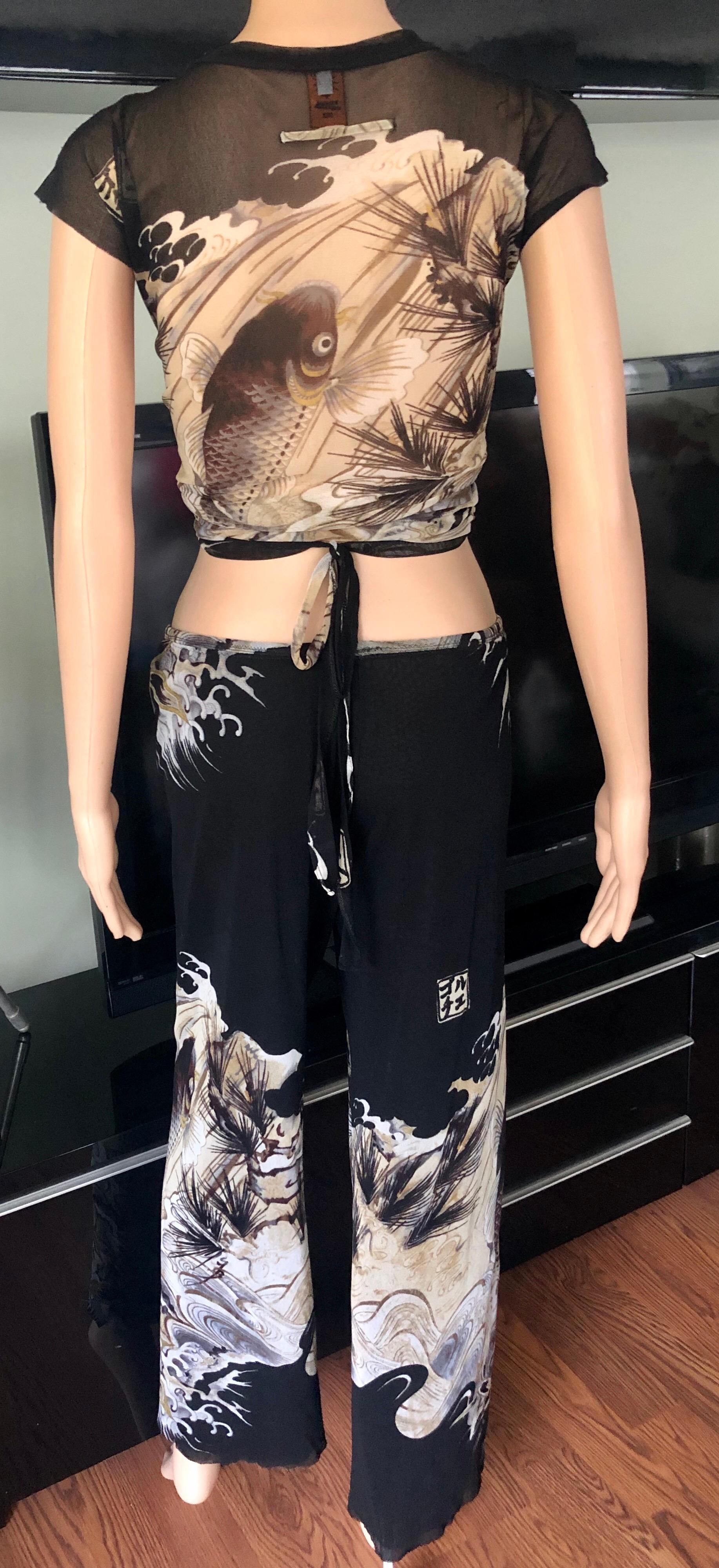 Jean Paul Gaultier Soleil Vintage Top & Hose mit Tattoo-Druck, Koi-Fisch-Print, 2 Stück 1