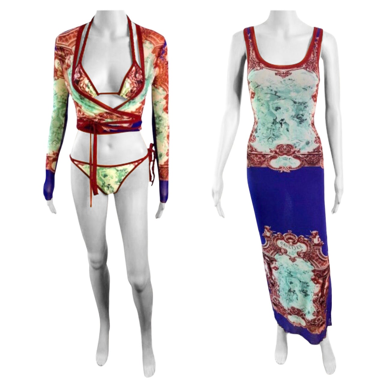 Jean Paul Gaultier Soleil Vintage Logo Dress Bolero and Swimsuit 4 Piece Set