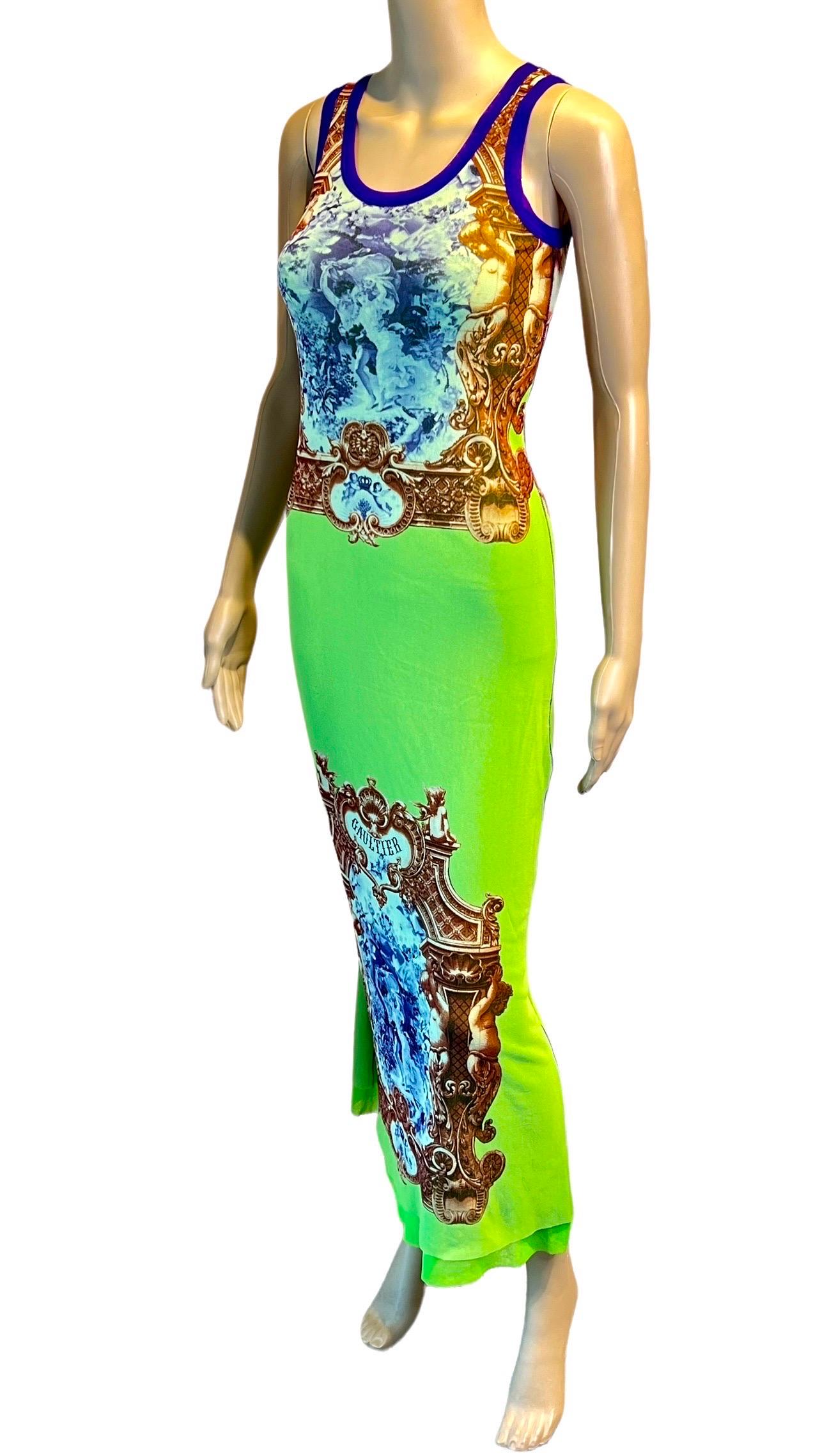 Jean Paul Gaultier Soleil Vintage Logo Mesh Bodycon Maxi Dress Size M



