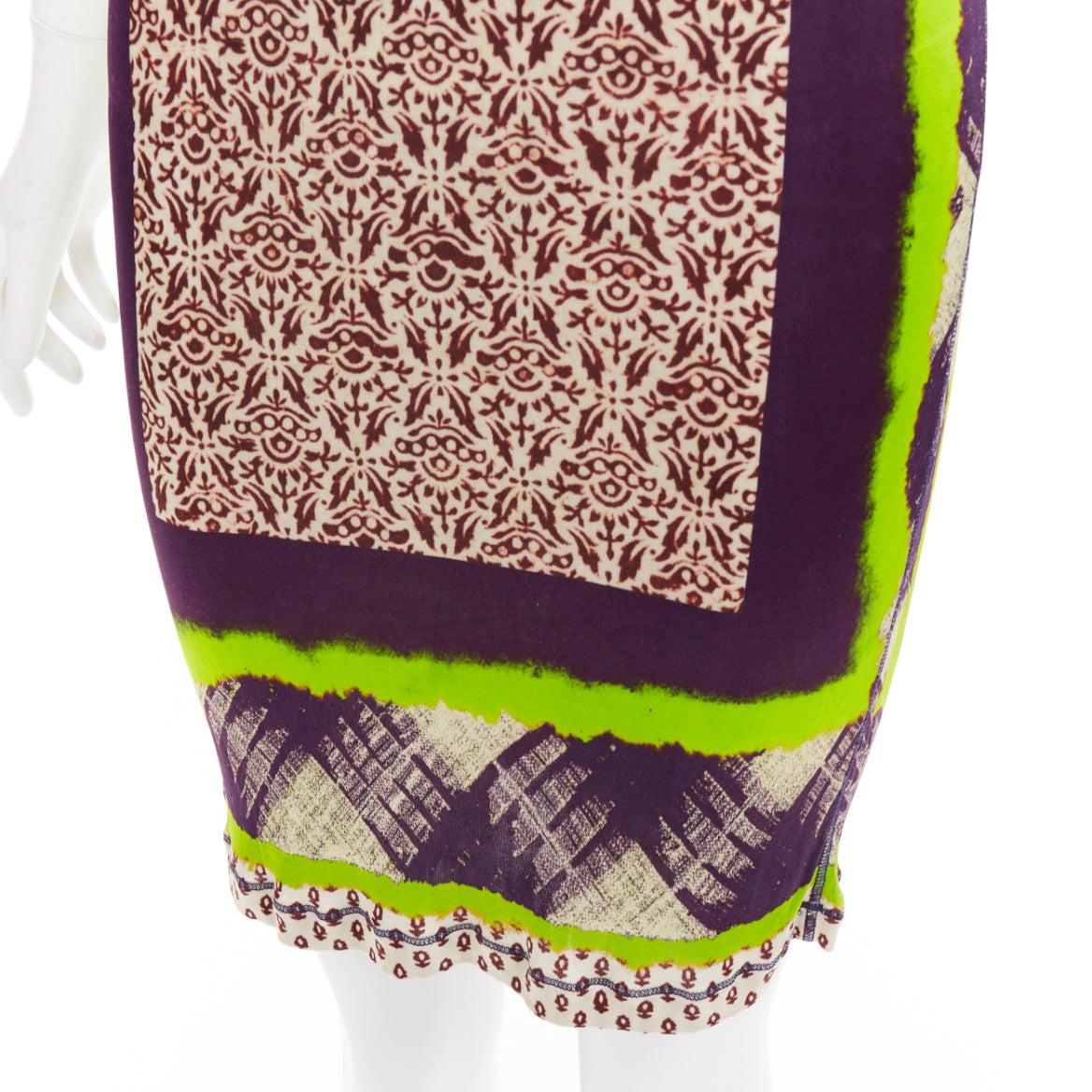 Beige JEAN PAUL GAULTIER Soleil Vintage neon purple ethnic scarf print mini dress XS en vente