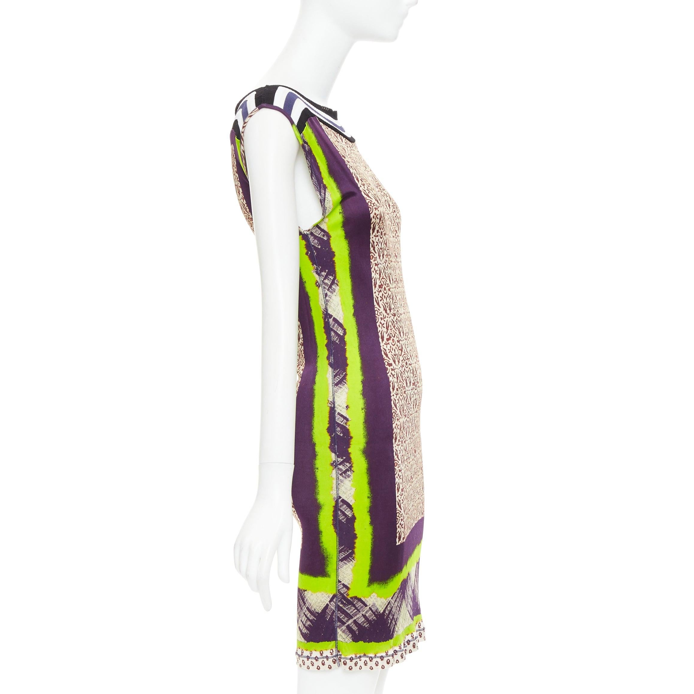 JEAN PAUL GAULTIER Soleil Vintage neon purple ethnic scarf print mini dress XS Excellent état - En vente à Hong Kong, NT