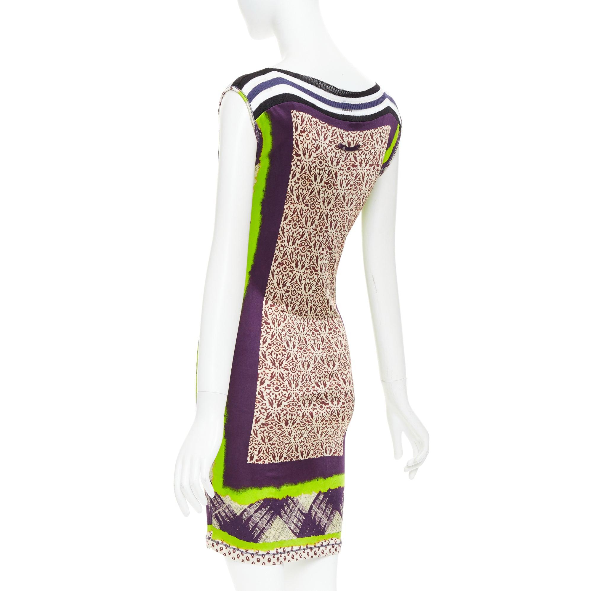 JEAN PAUL GAULTIER Soleil Vintage neon purple ethnic scarf print mini dress XS en vente 1