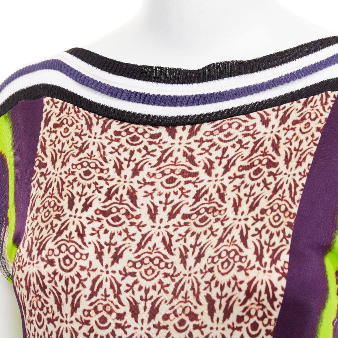 JEAN PAUL GAULTIER Soleil Vintage neon purple ethnic scarf print mini dress XS en vente 2