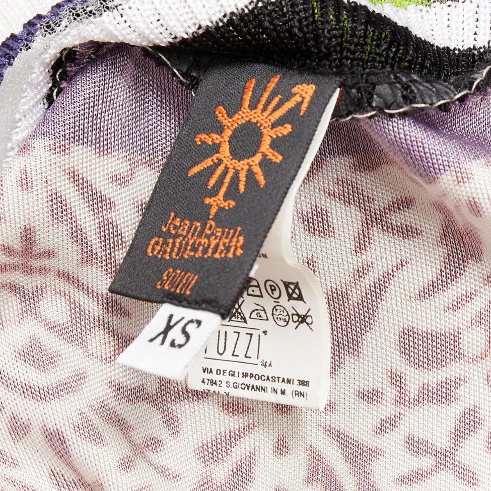 JEAN PAUL GAULTIER Soleil Vintage neon purple ethnic scarf print mini dress XS en vente 3