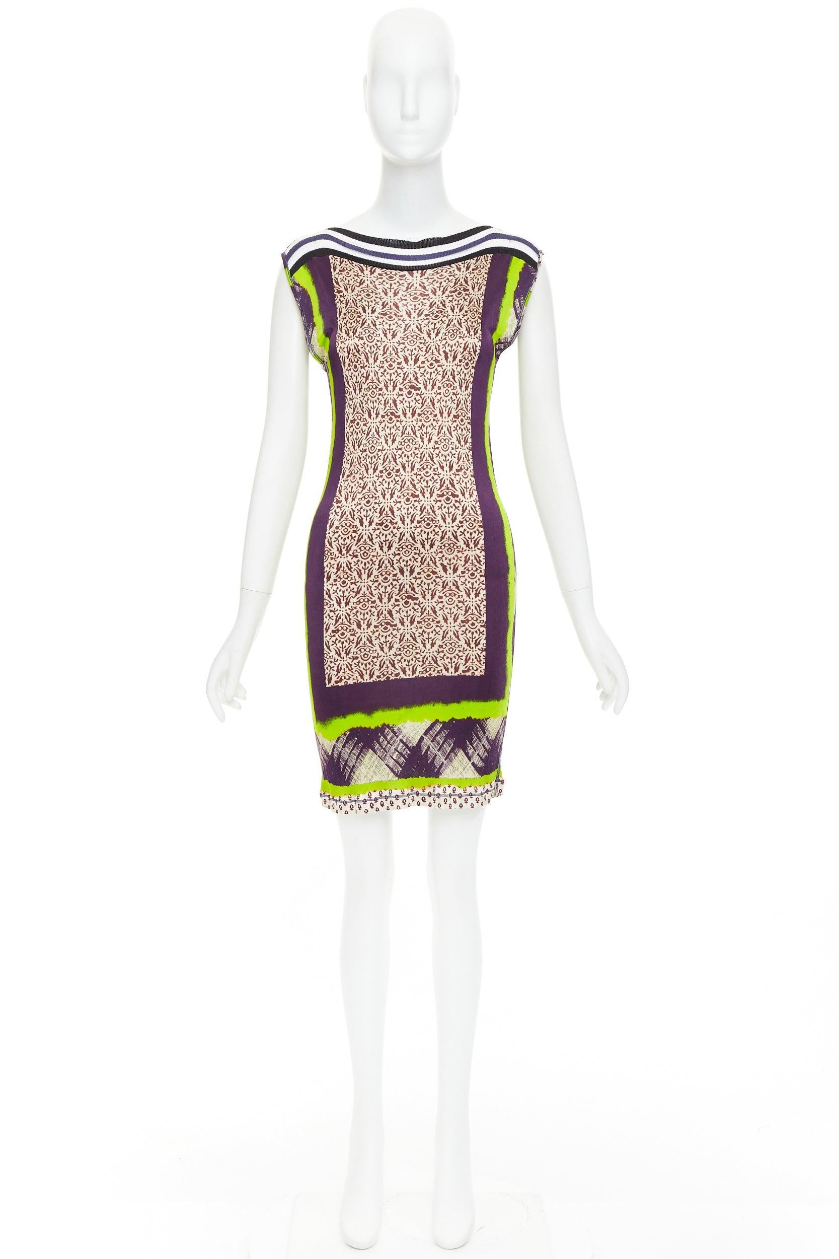 JEAN PAUL GAULTIER Soleil Vintage neon purple ethnic scarf print mini dress XS en vente 4