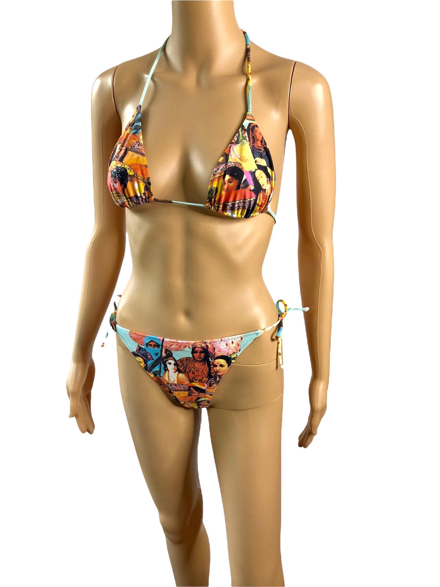 Jean Paul Gaultier Soleil Vintage People Faces Print Bikini Swimwear Swimsuit 2 Piece Set IT 42


